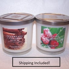 Homeworx Sparkling Cinnamon Stick & Boughs of Holly 3 Wick Scented Candle Set