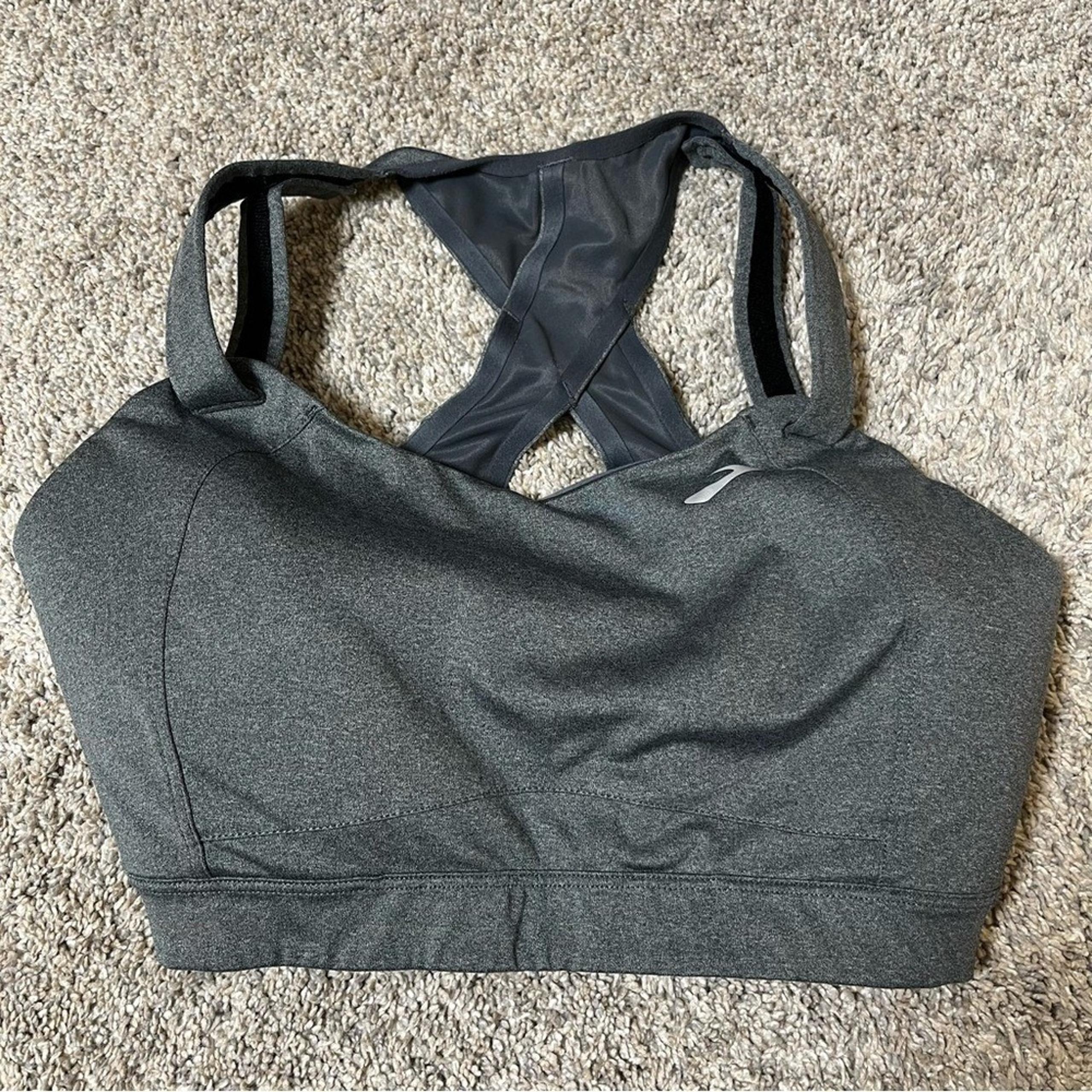 Brooks Women Juno Sports Bra 34F Gray Adjustable Racerback Comfort Sporty Gym