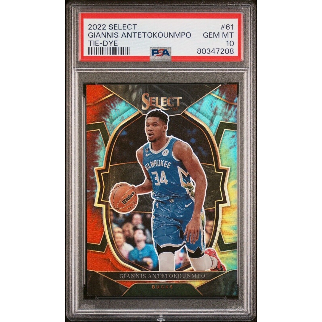 2022-23 Panini Select Giannis Antetokounmpo Tie-Dye Prizm /25 PSA 10 Bucks
