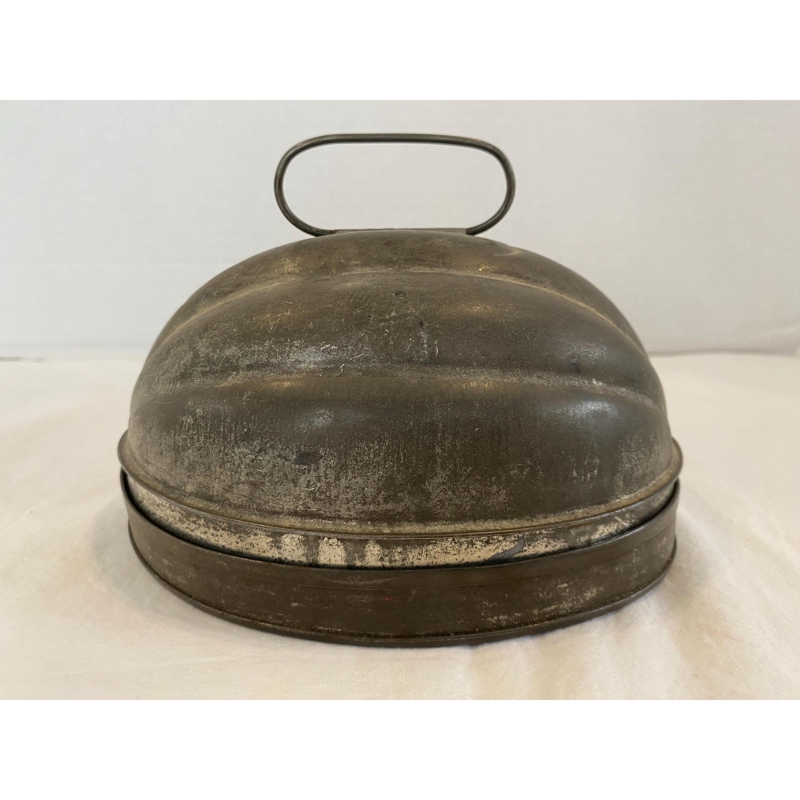 Antique Melon Ribbed Tin Mold 2 Part Pudding Aspic Ice Cream Mousse Primitive