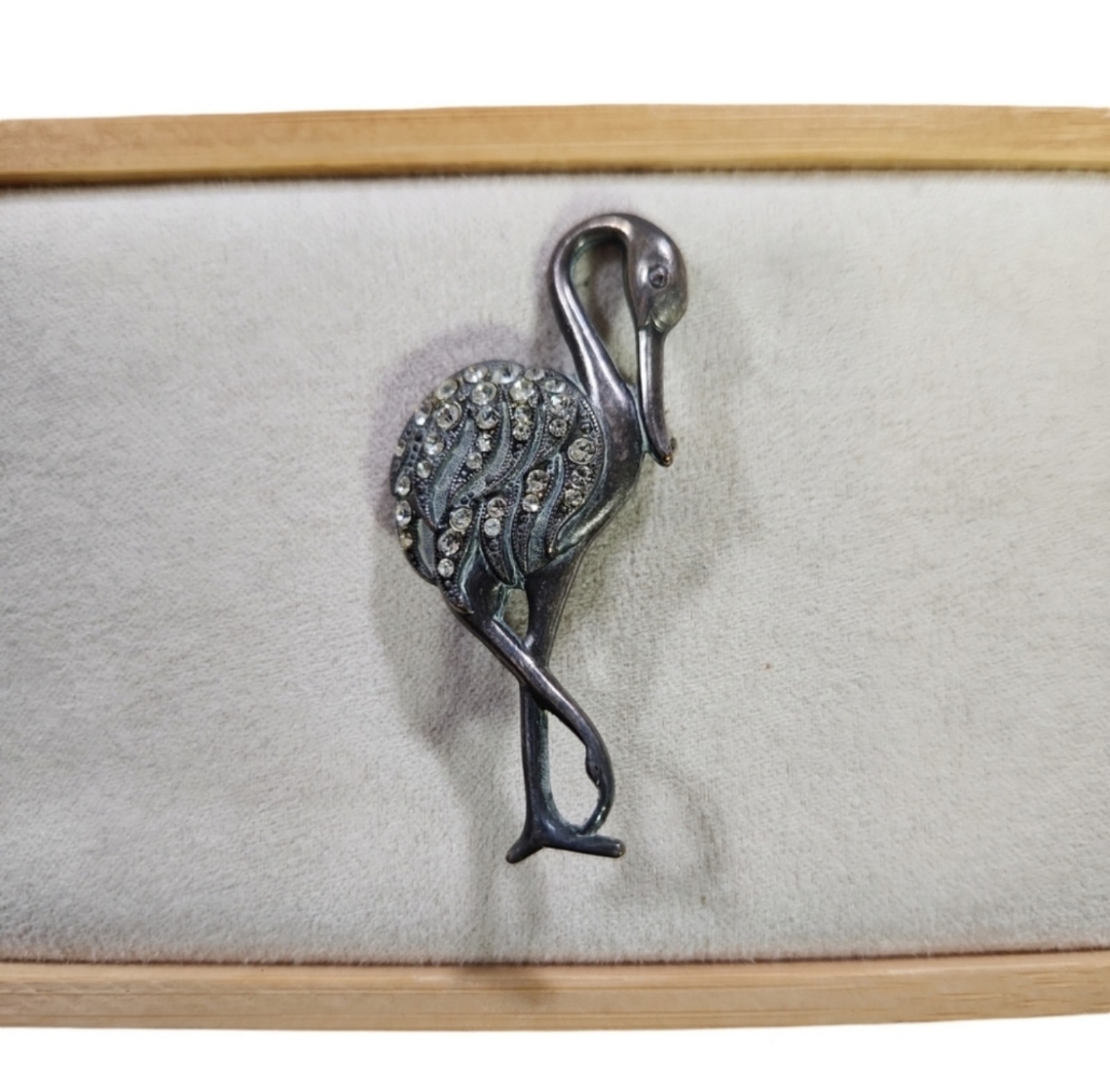 Vintage Sterling Silver Flamingo Rhinestones Pin 1.75