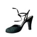 Vintage 50s Herbert Levine Babydoll Ankle Tie Heels, Velvet/Satin, Black, Green