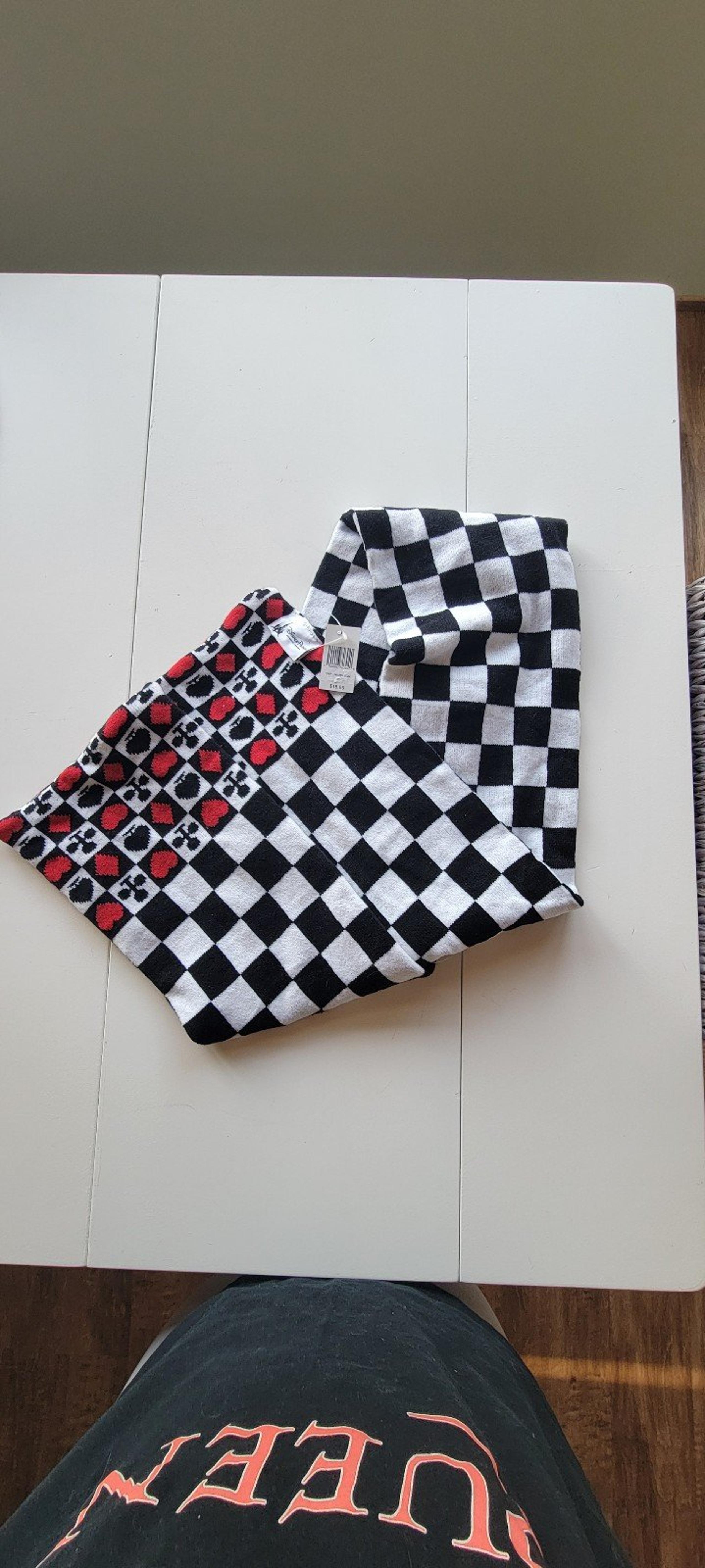 Checkered Disney Parks Alice In Wonderland Scarf- Black, White, and Red