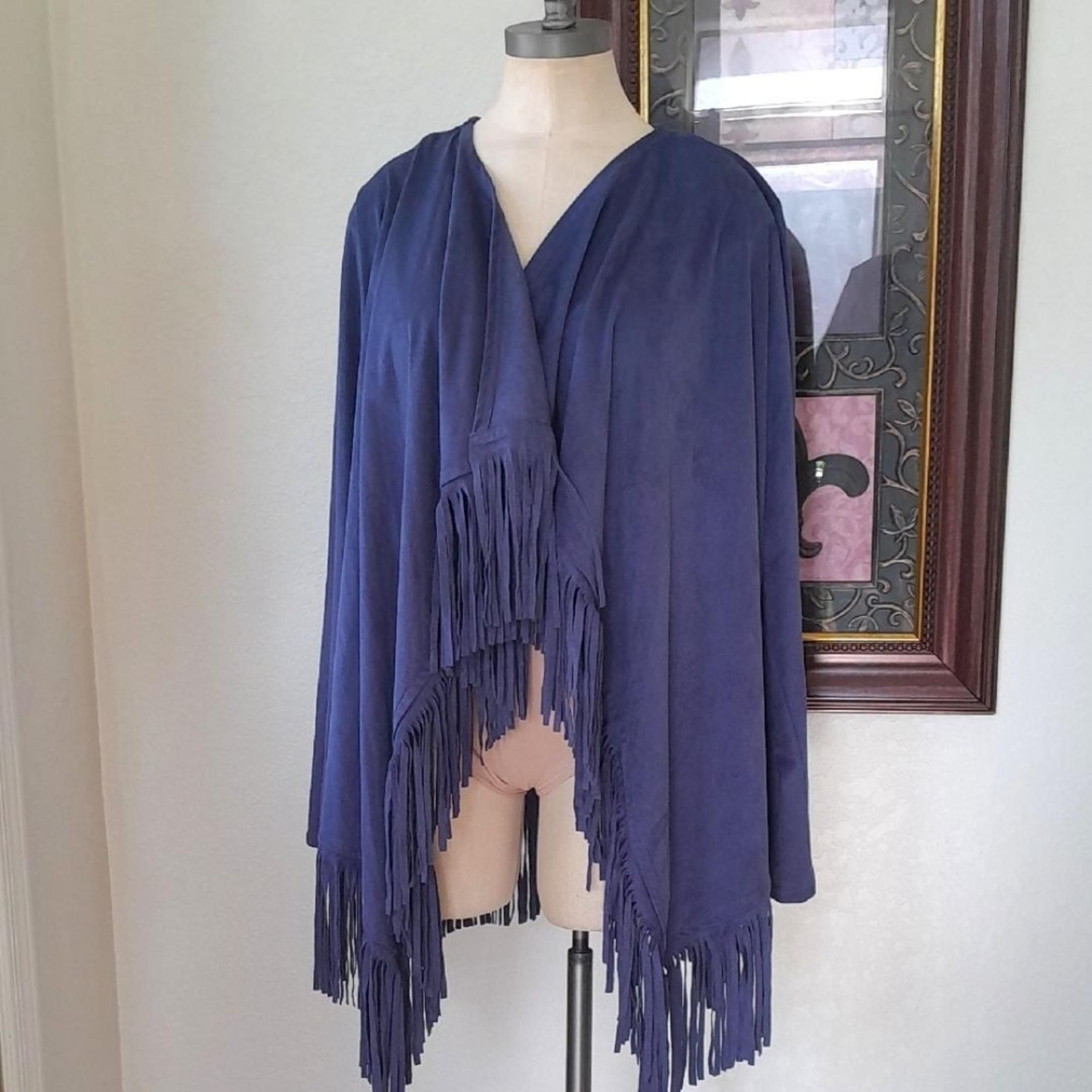 DG2 Diane Gillman Faux Suede, Fringe Open Cardigan