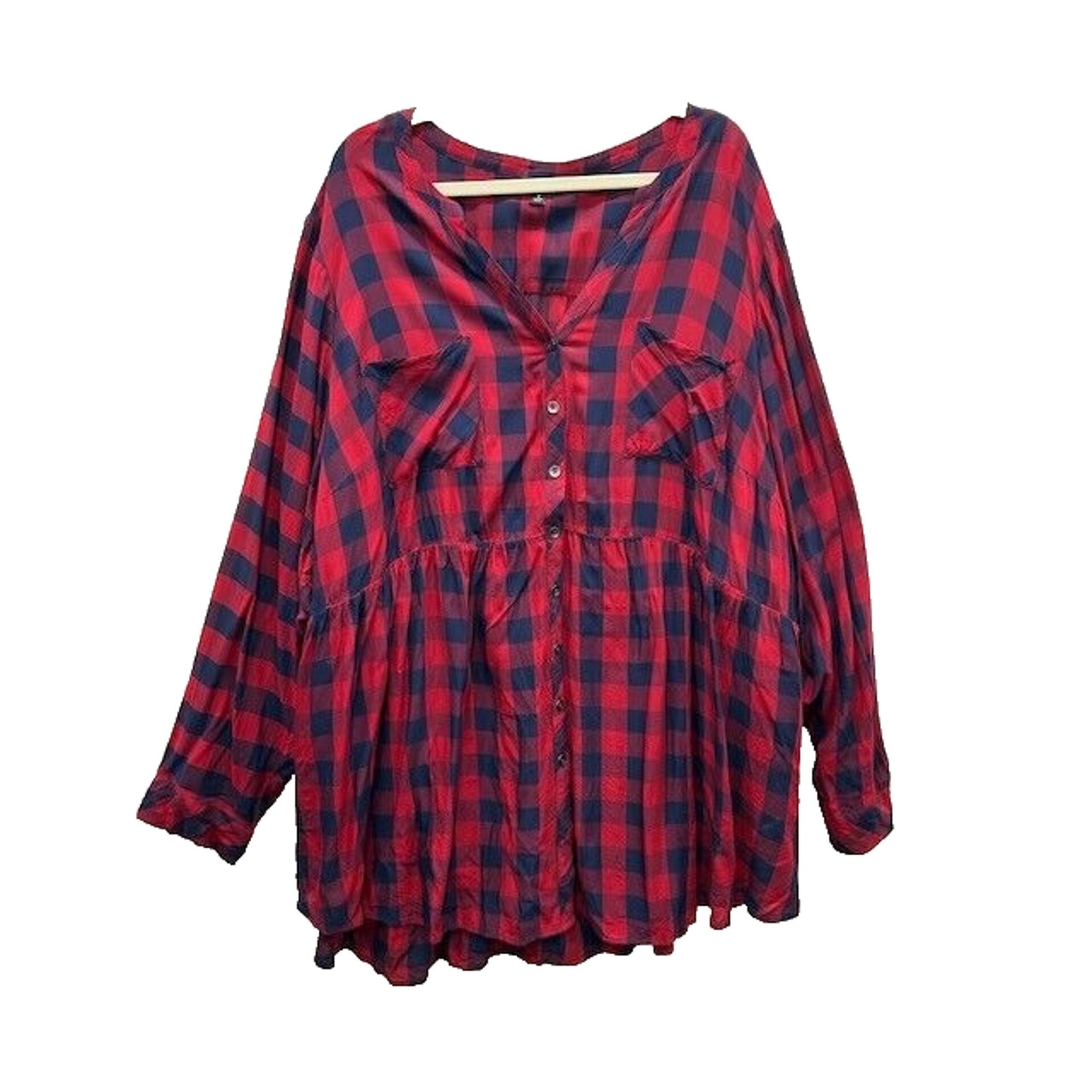 Torrid Womens Shirt Dress Roll Sleeve Button Down Challis Plaid Red Size 5/5XL