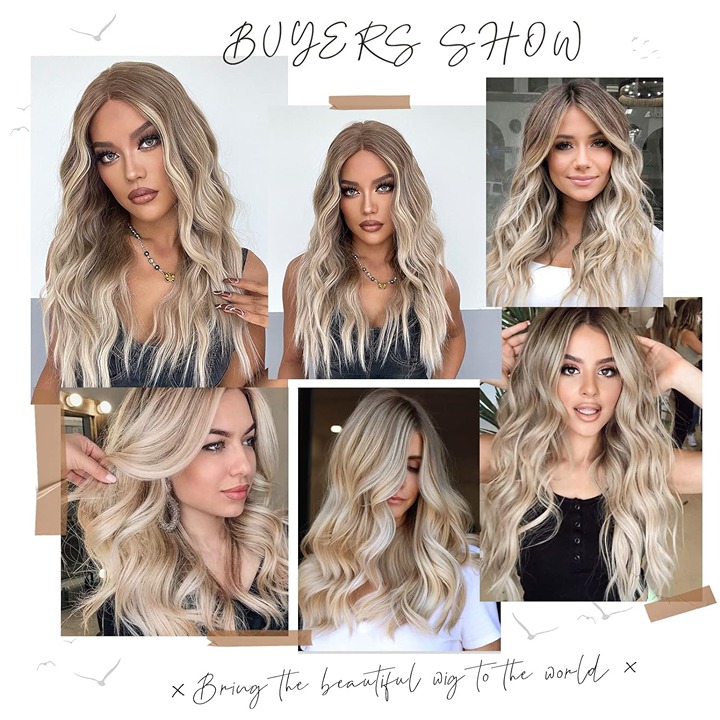 24inch Long Natural Wavy Middle Parting Synthetic Wigs