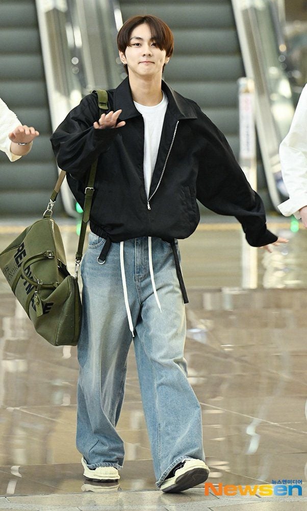 Enhypen Jungwon Wide Leg Cotton Denim Drawstring Jeans Acubi Street Style