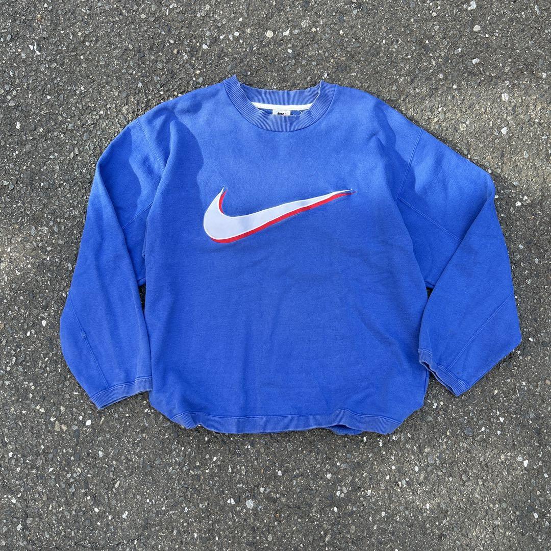 90s NIKE Short-Sleeved Sweatshirt Silver Tag Center Swoosh Very Rare Vintage Item