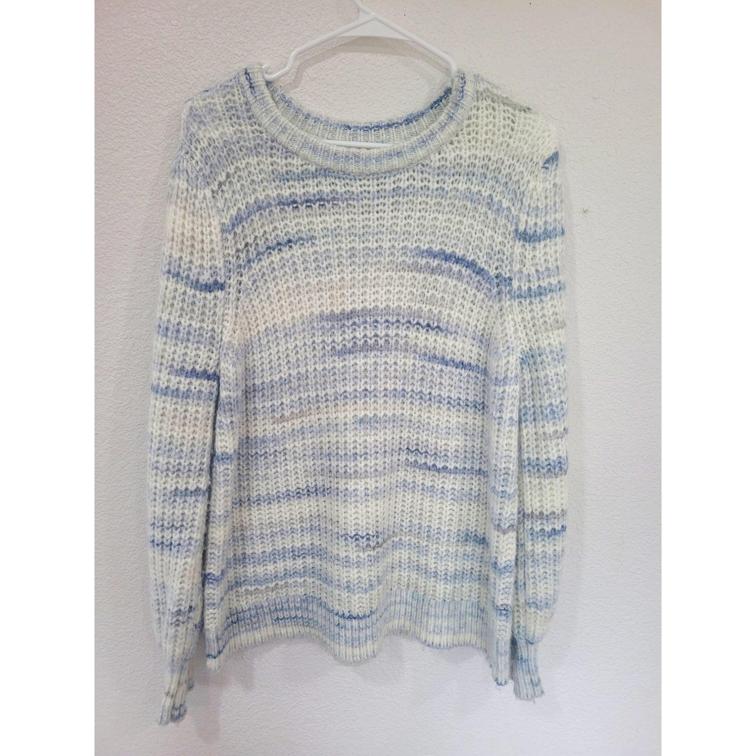 Caslon Women's Knit Blue and Cream Crewneck Sweater Size Large #12
