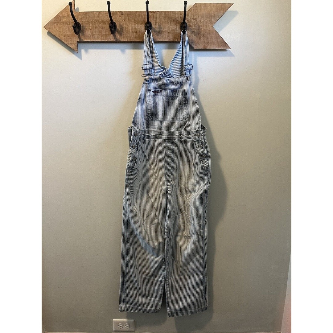 Gap Engineer Railroad Stripe Denim Jean Bib Overalls Size Women’s SMALL Vtg