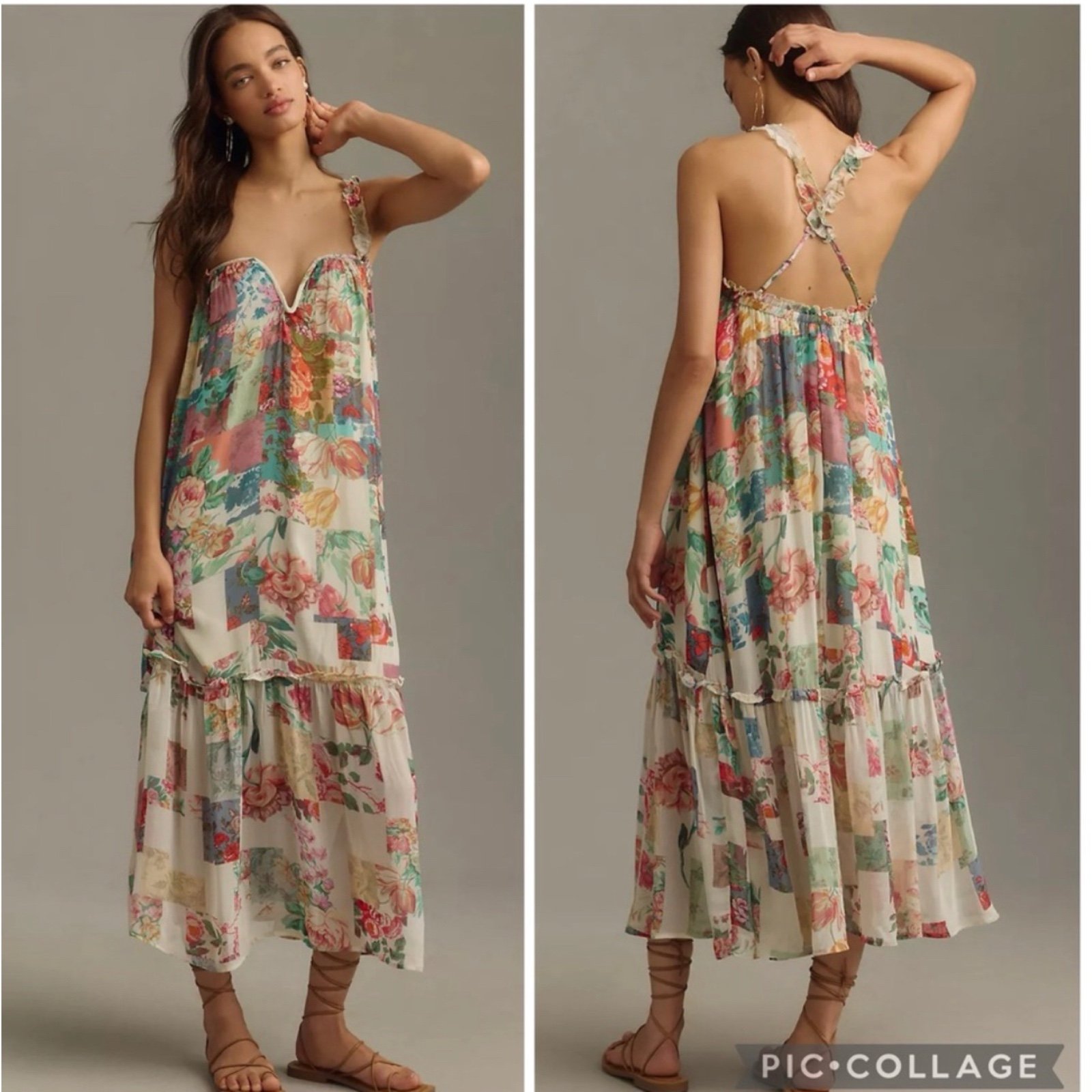 By Anthropologie Chiffon Shift Midi Dress in Medium