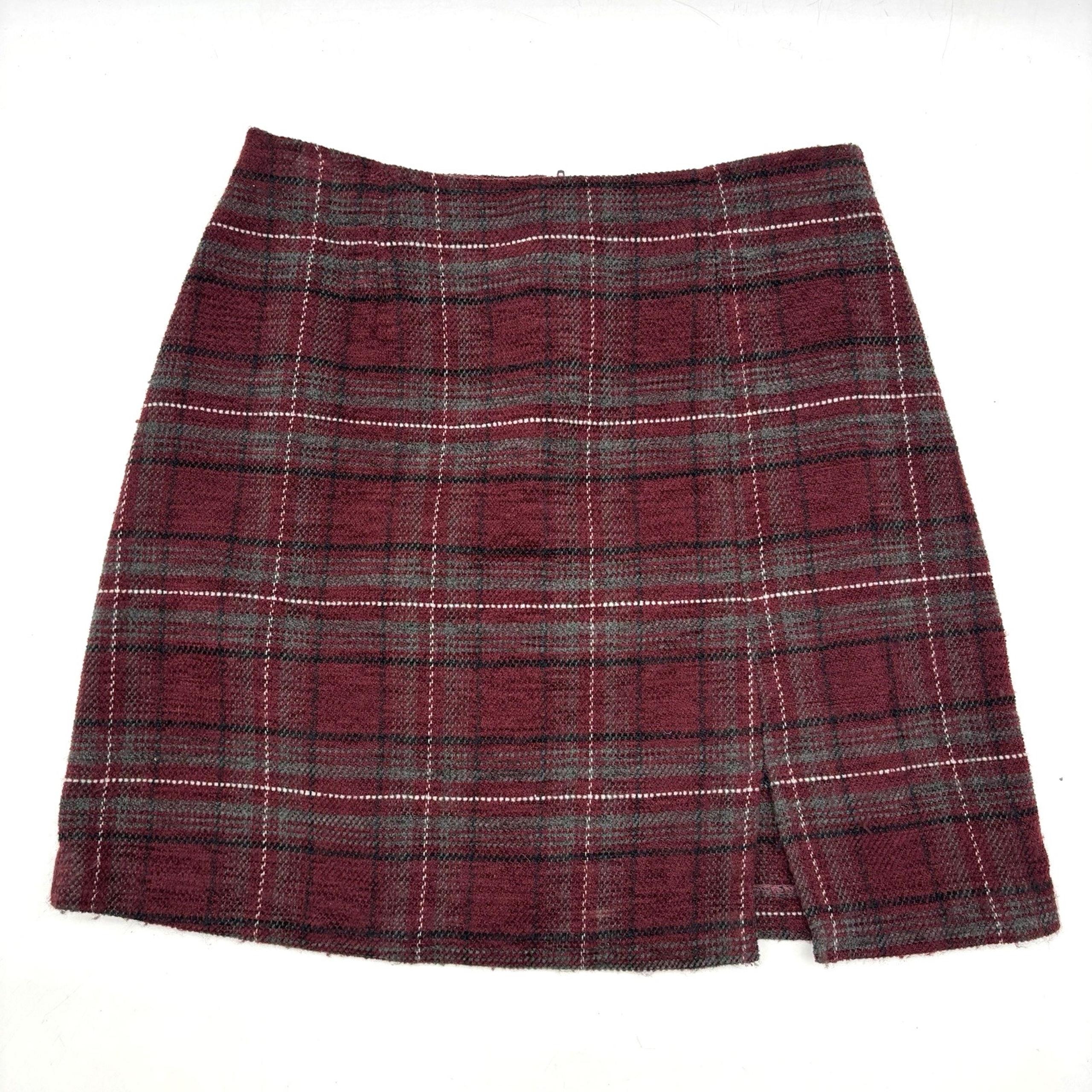 Vintage 90s Y2K Just For Wraps Maroon Woven Acrylic Plaid Mini Skirt 11/12 25x16