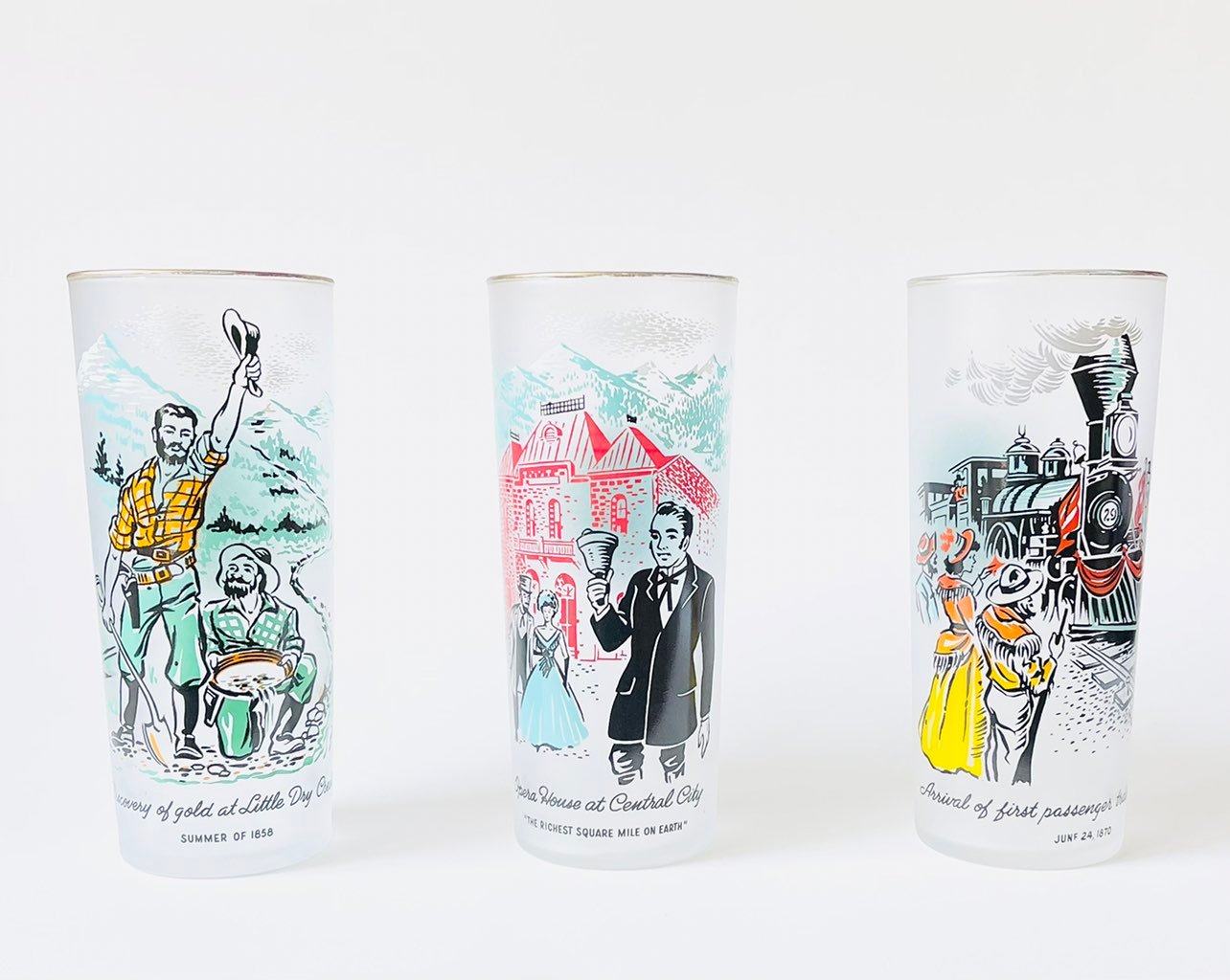 Set of 3 Vintage Frosted Drinking Glass