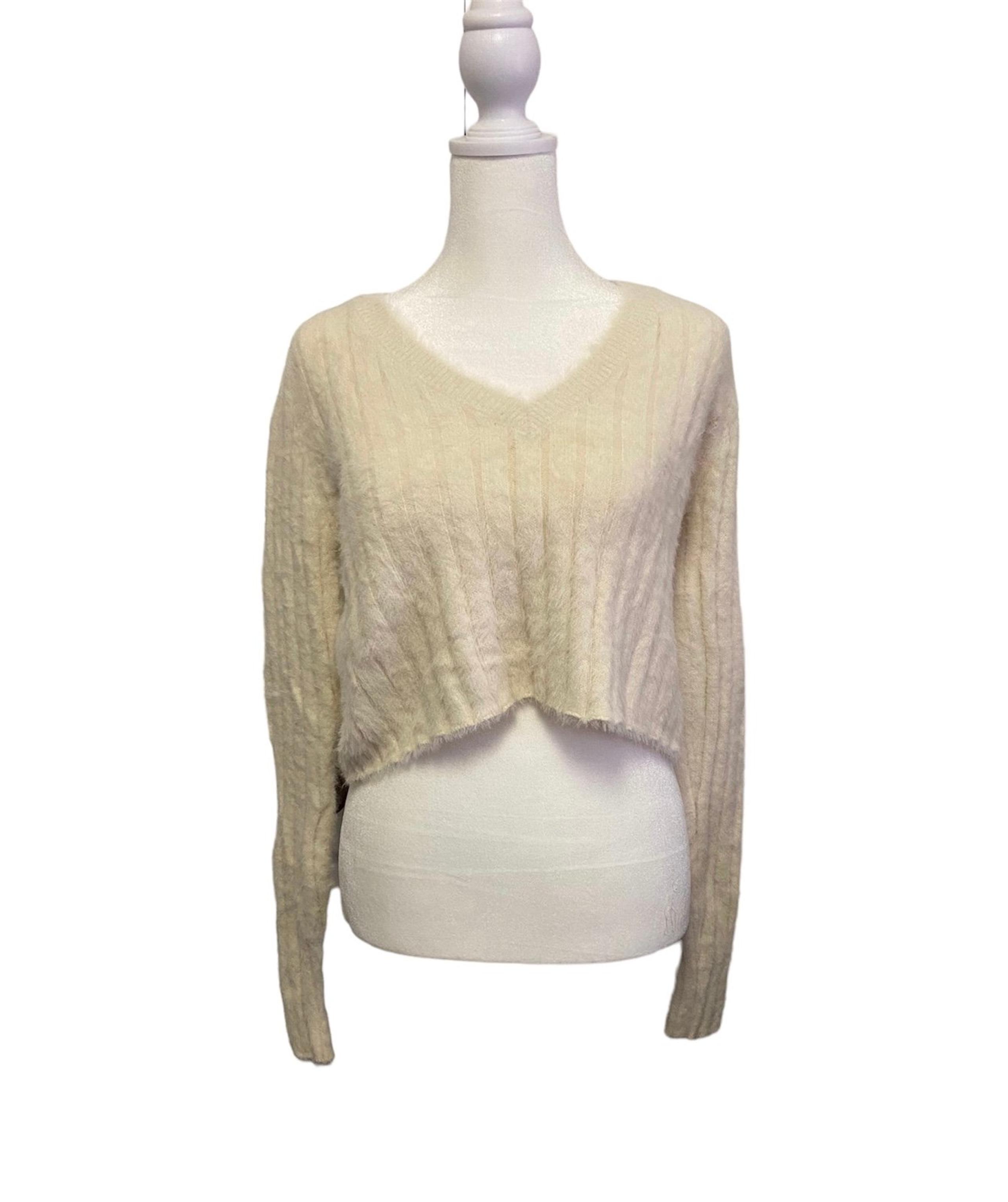 Urban Outfitters Fuzzy V Neck Cropped Sweater