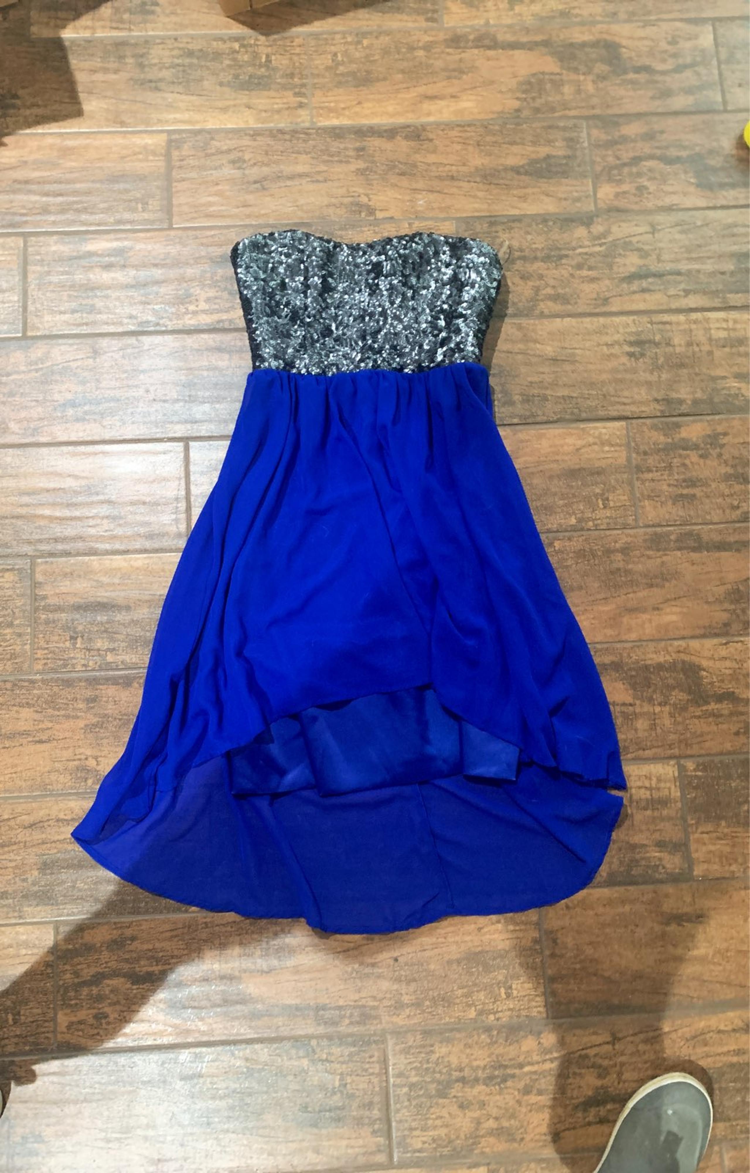 gianni bini blue high low dress with sequins