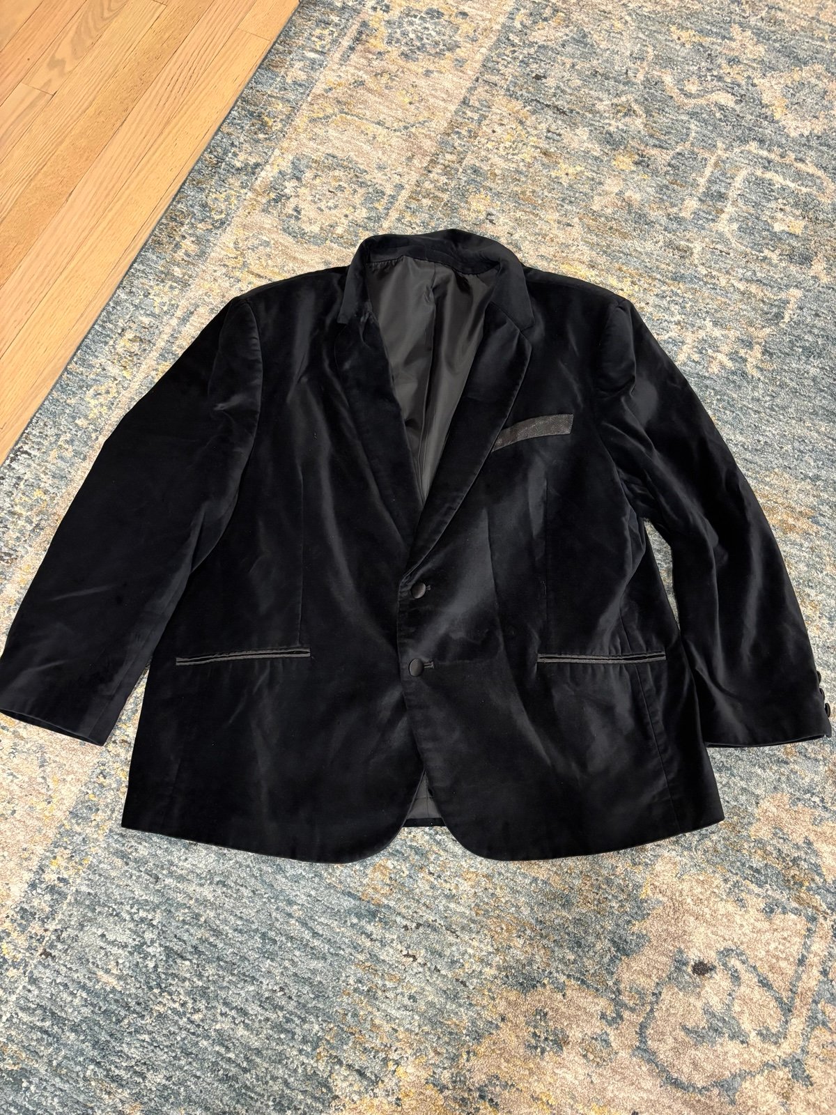 Custom-made black velvet dress, blazer jacket men’s XL