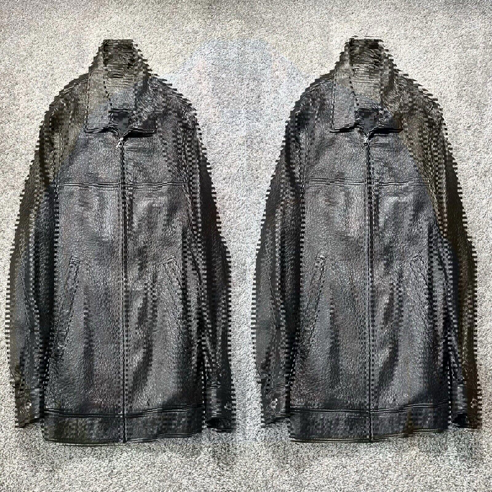 Roundtree Yorke Mens Black Leather Full Zip Jacket Bomber 2X Vintage Classic