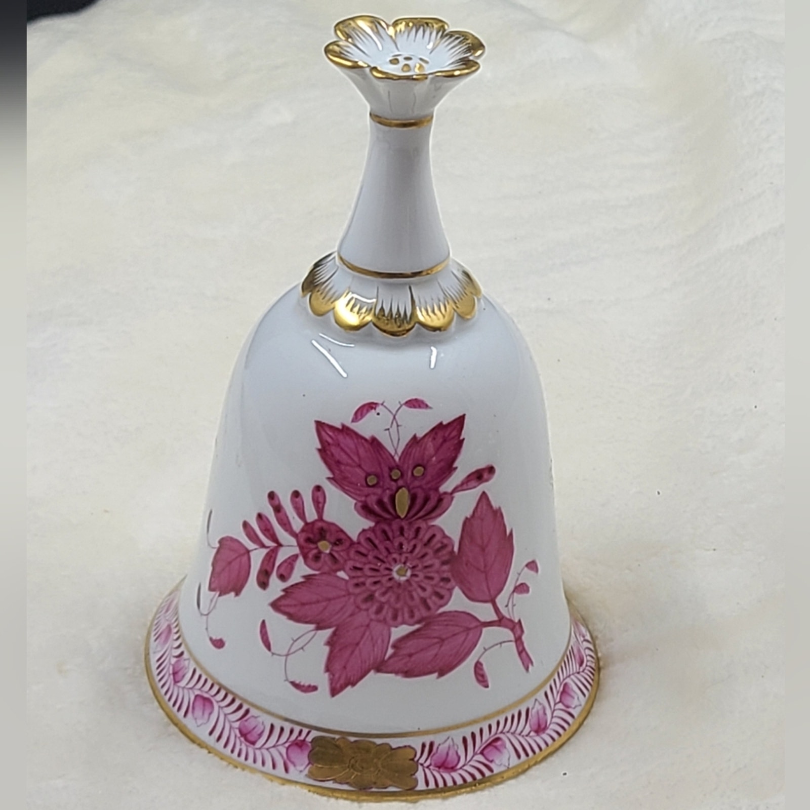 Vintage Herend Chinese Bouquet Apponyi Floral Porcelain Bell with Gold Accents