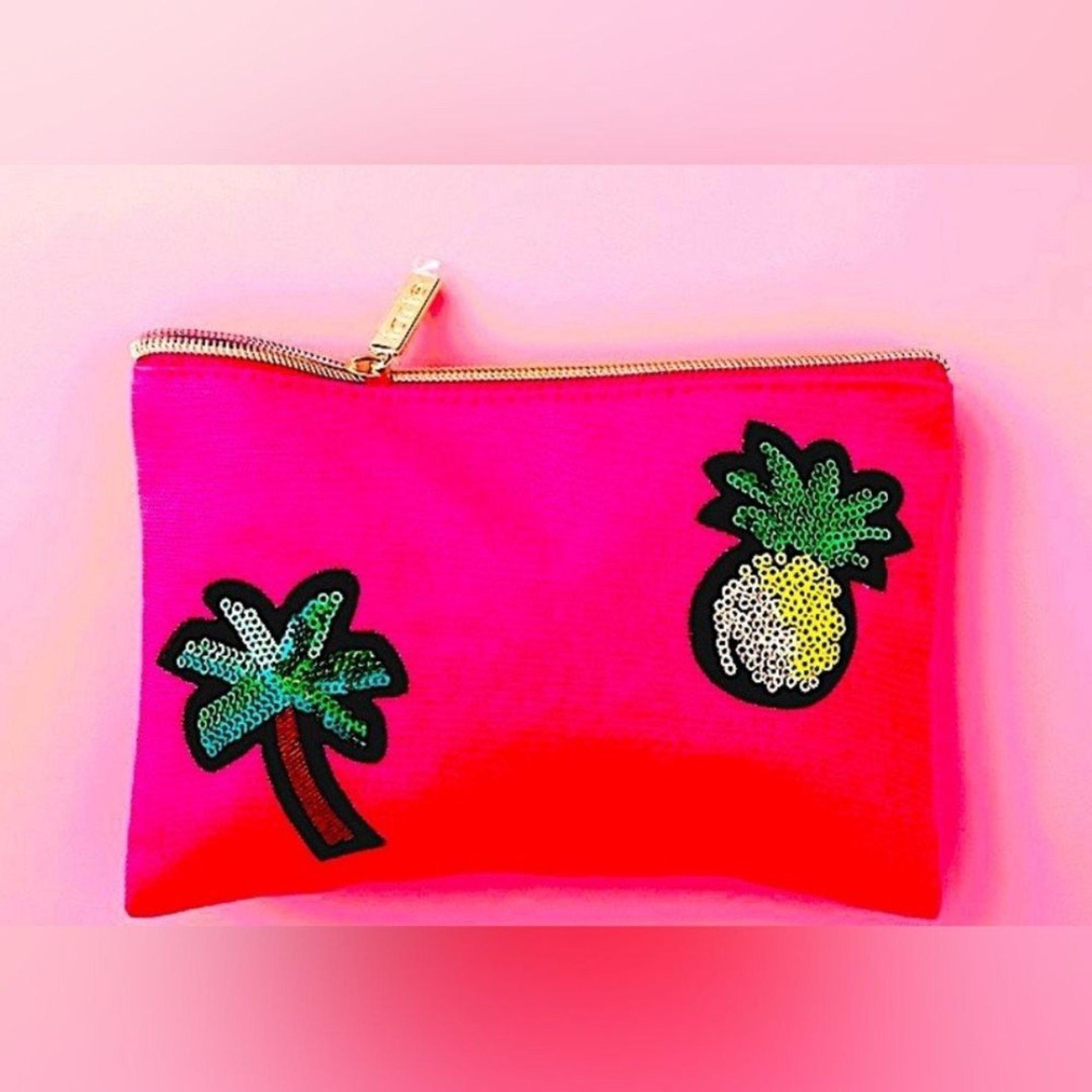 TARTE Bohemian Tropical Sequined Pink and Gold Classic Zippered Cosmetic Bag