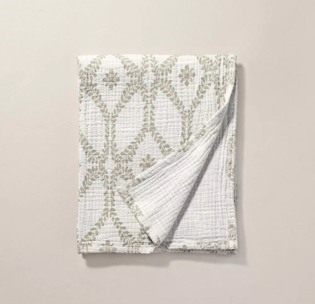 Trellis Pattern Cotton Throw Blanket Green/Cream - Hearth & Hand with Magnolia