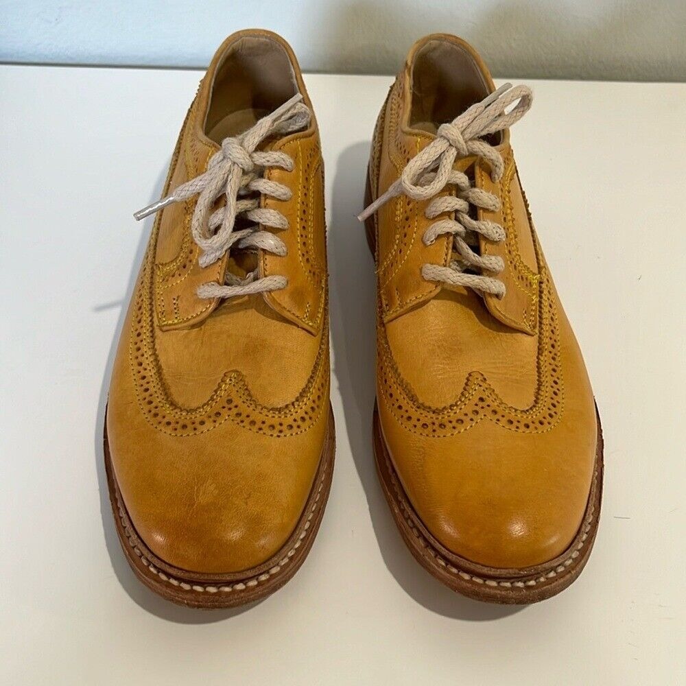 Frye Men's Tan Leather Oxford Wingtip Shoes Sz 8 Dress Classic Perforated Laces