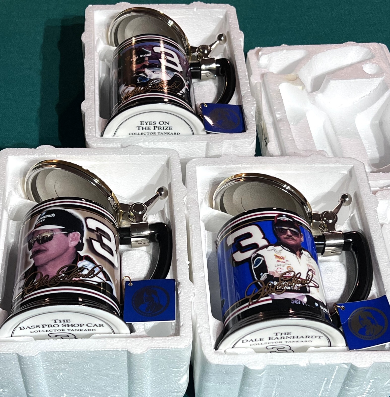 DALE EARNHARDT Sr LOT OF (3) Franklin Mint Lidded Beer Stein Cup Mugs w/ cases