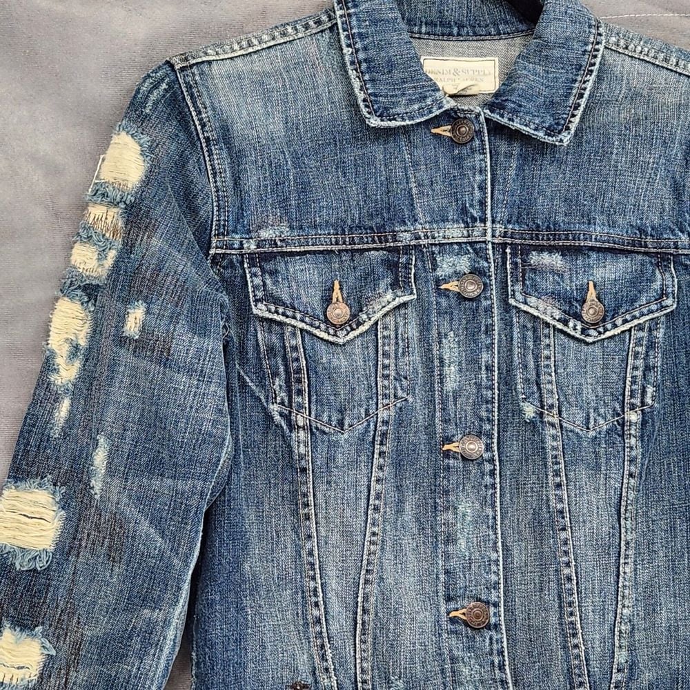 Denim & Supply Ralph Lauren Women's Small Grunge Jean Jacket Blue Stitched
