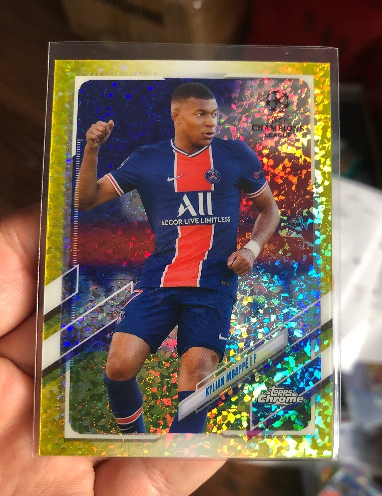Kylian mbappe topps chrome yellow gold diamond refractor /299 short print psg