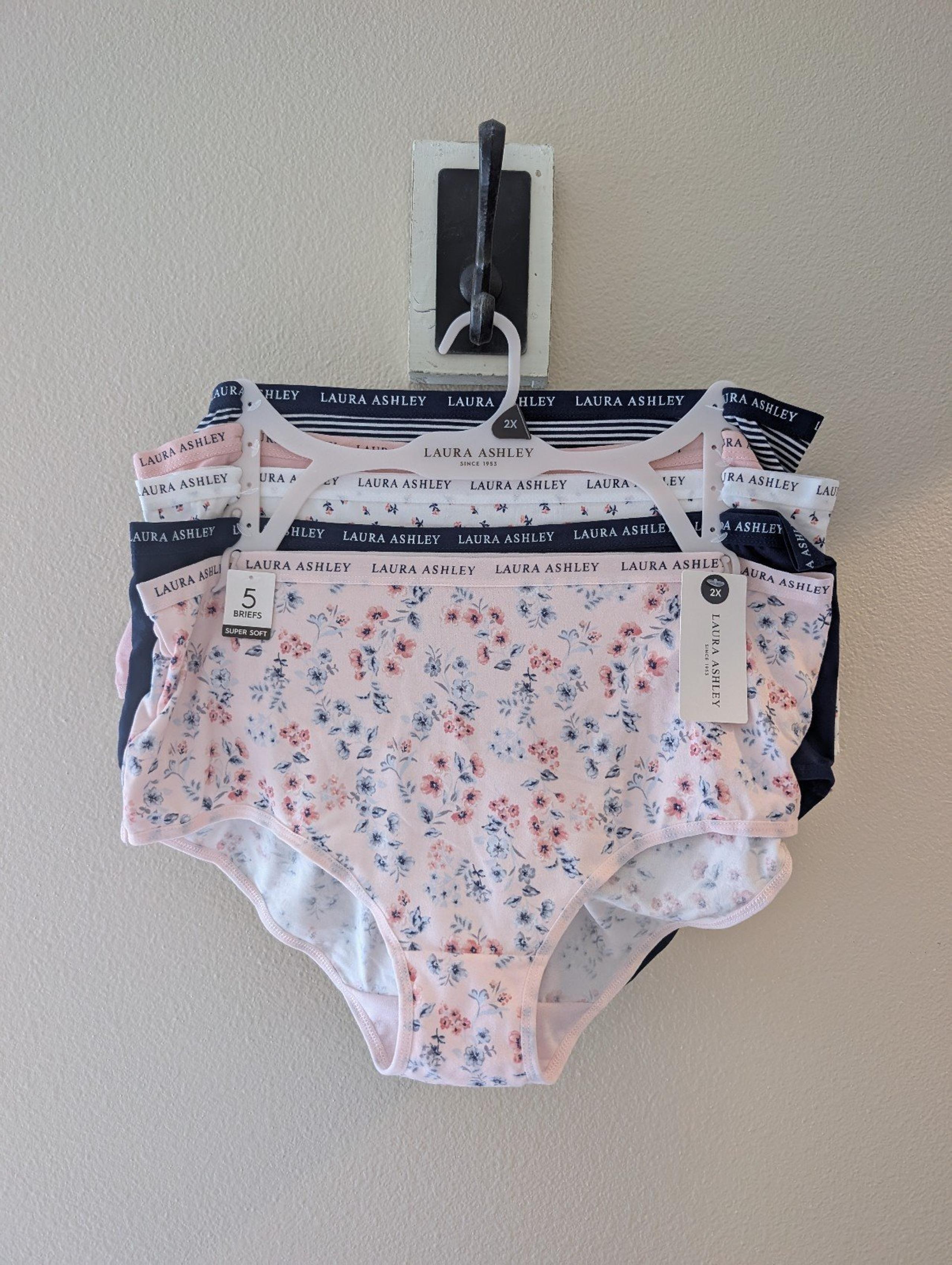 Laura Ashley Underwear 2X Set of 5 Microfiber Floral and Striped Panties NWT