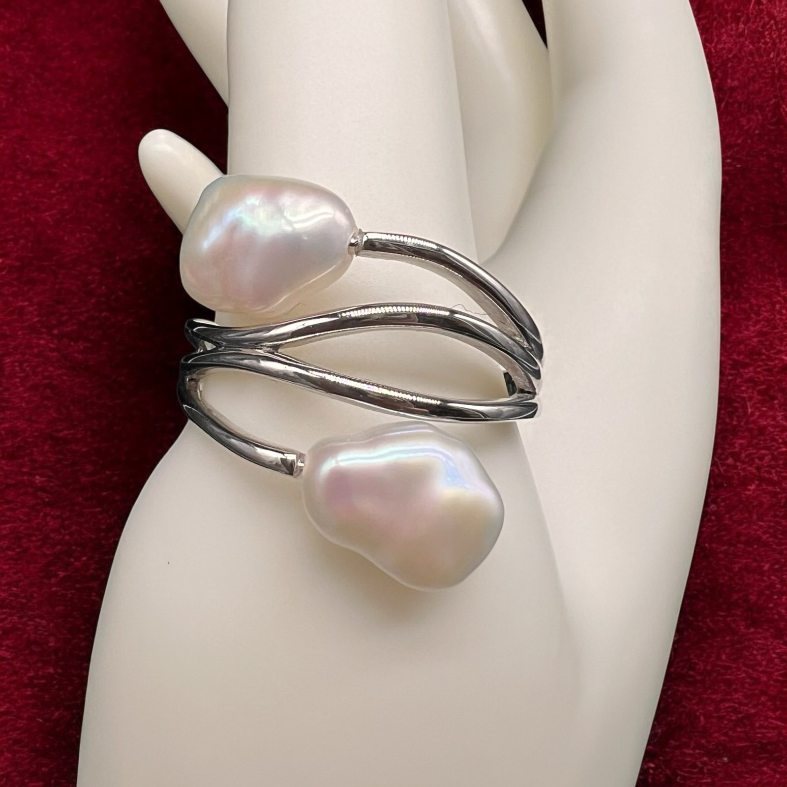 OP Rhodium Ov 925 Sterling Fresh Water Keshi Pearl Spiral Ring Size 10
