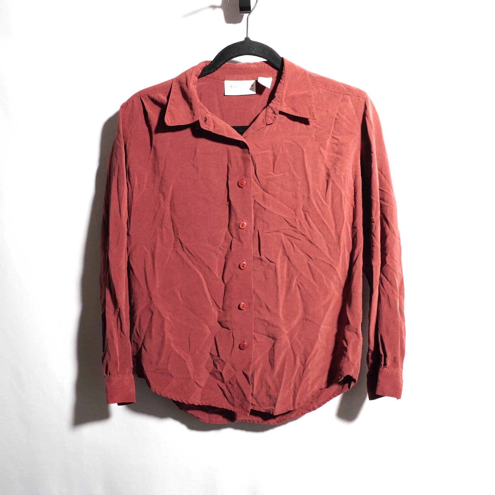 VTG Liz Claiborne Burnt Orange 100% Silk Button Up Top Long Sleeve 4 Petite Chic