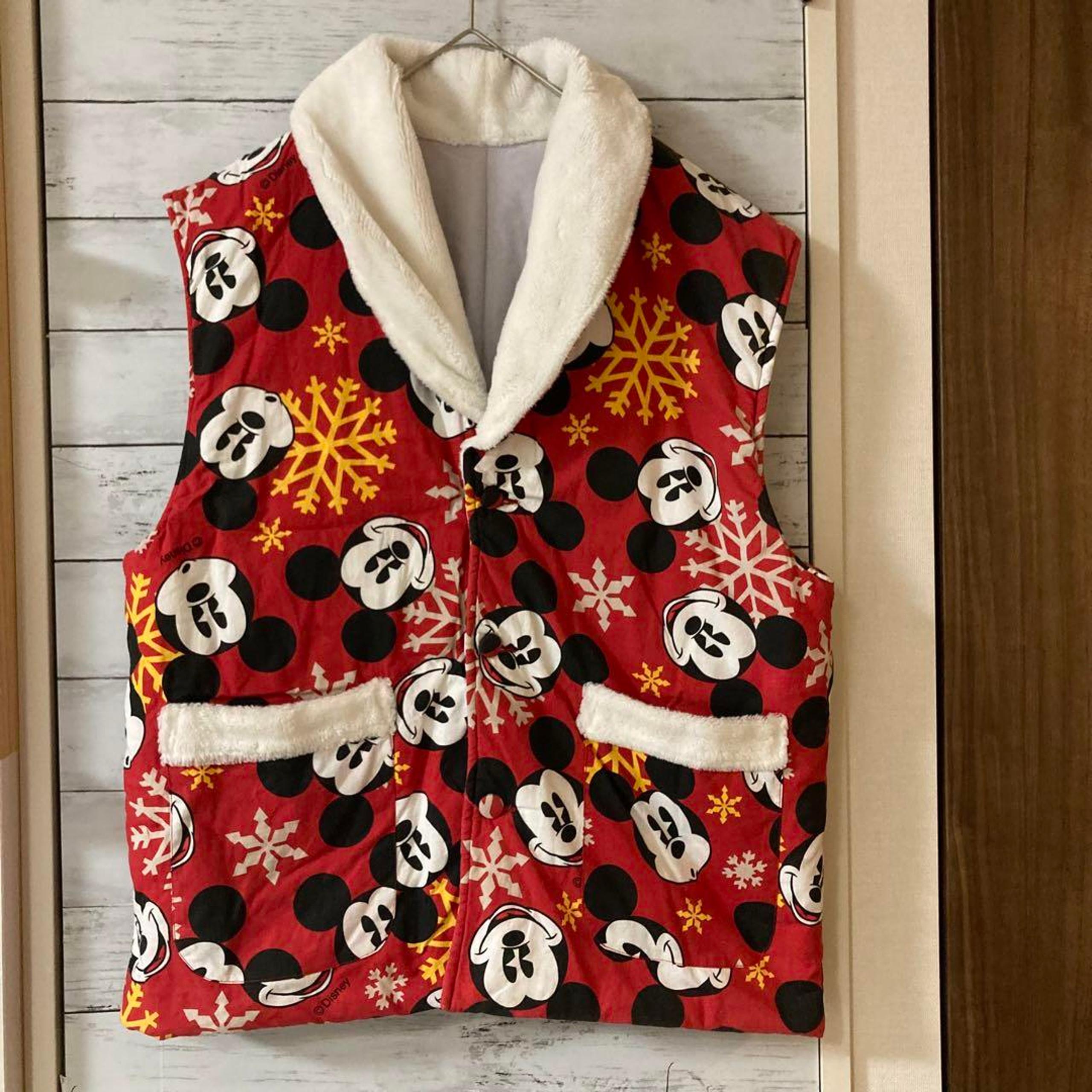 Poppins Disney Mickey All-Over Pattern Insulated Vest with Fur, Red, Purchased from a Thrift Shop