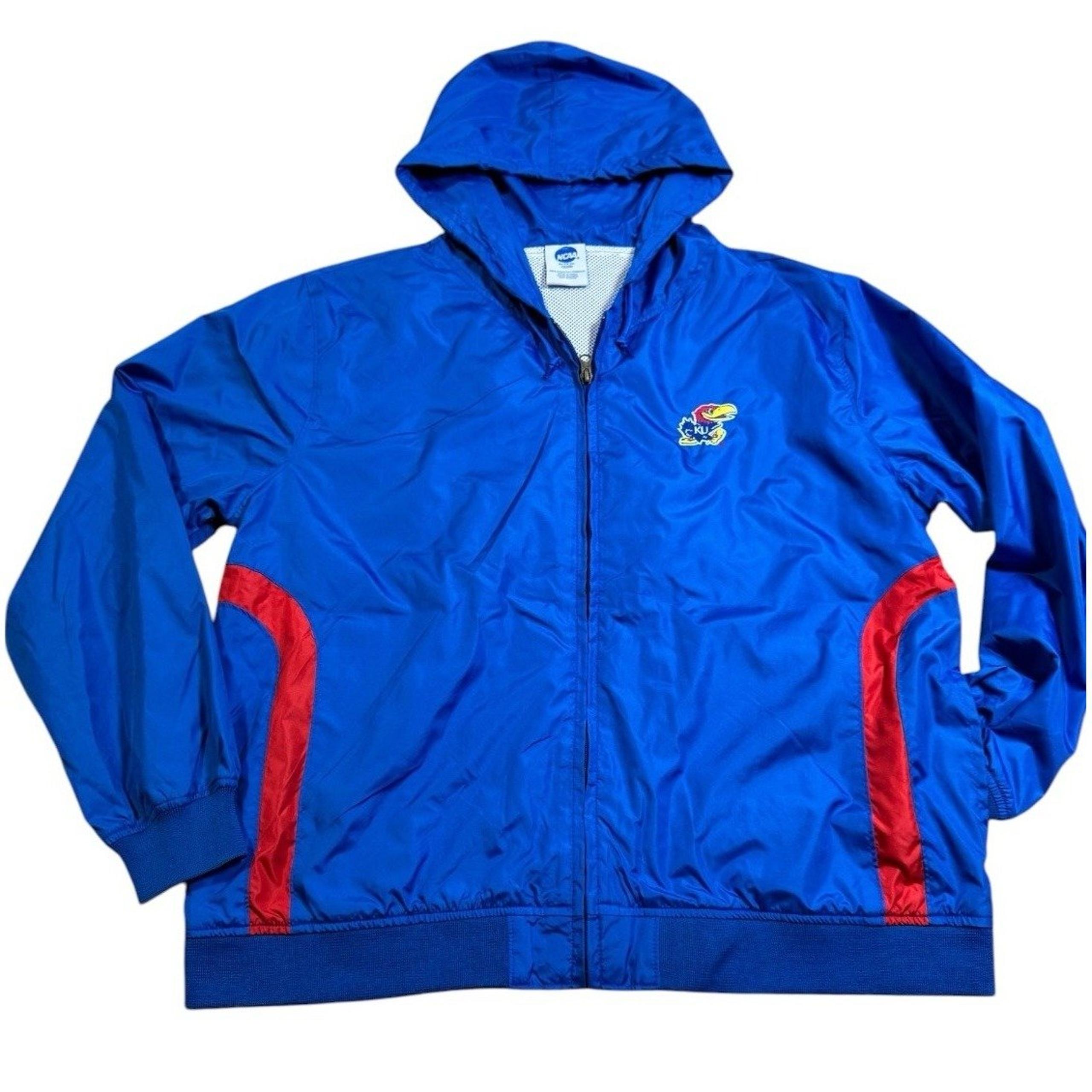 Kansas Jayhawks Jacket Men's XL Blue Zip Windbreaker NCAA Basketball Sports VTG