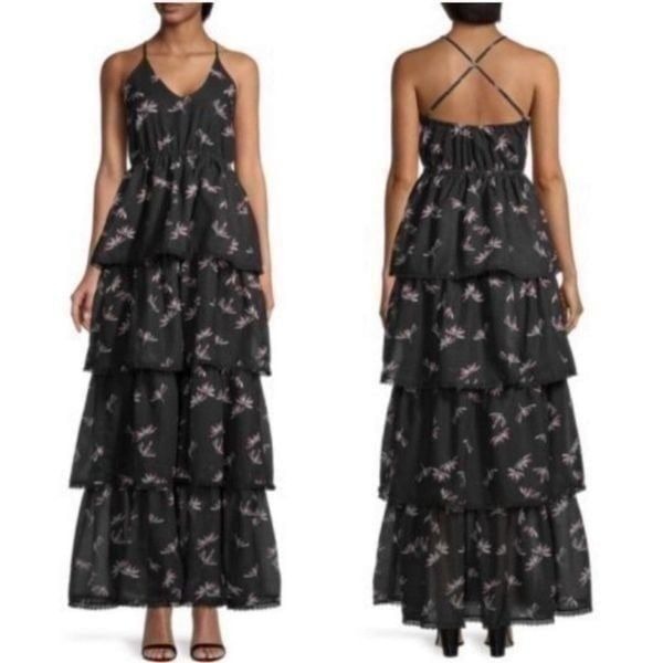 AREA STARS Bianca Floral Tiered Floral Print Maxi Dress(Size Large)