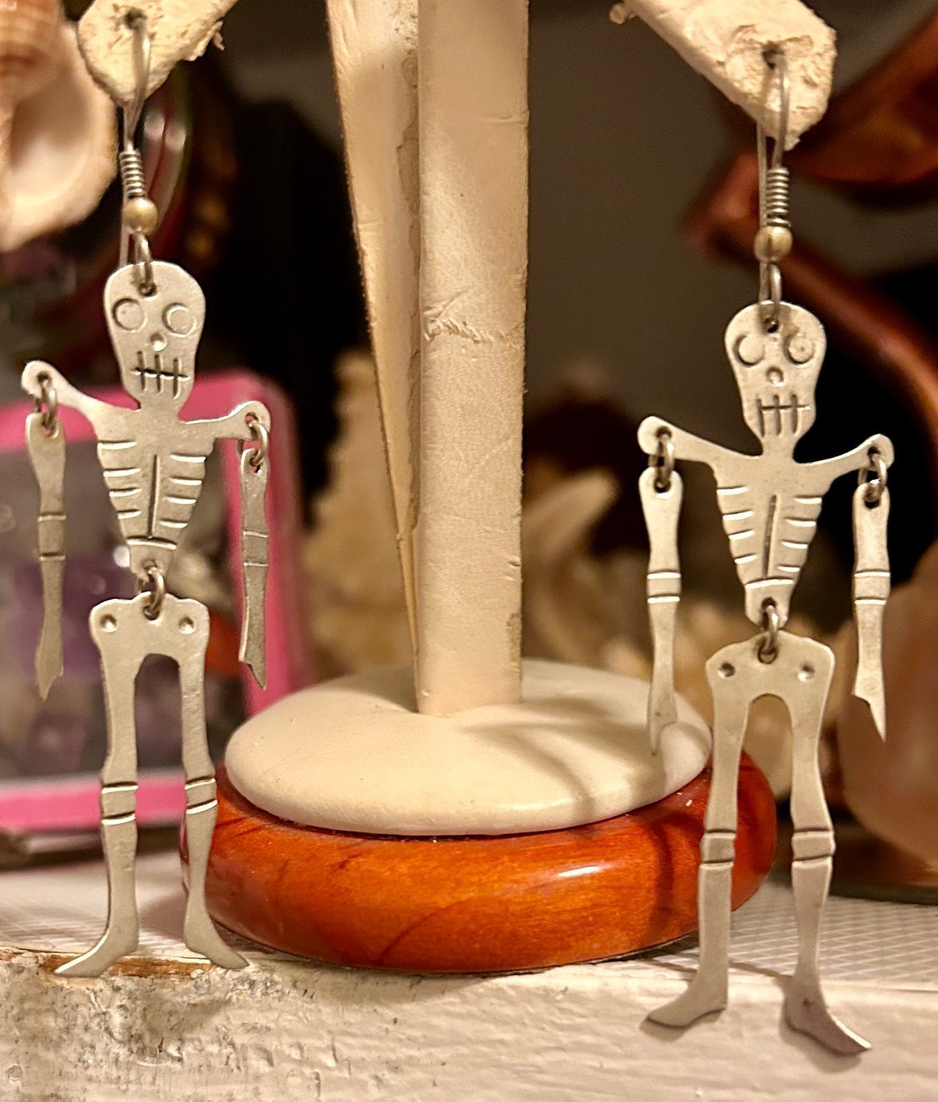 Vintage - El Día de los Muertos Day of the Dead Dancing Silver Skeleton Earrings