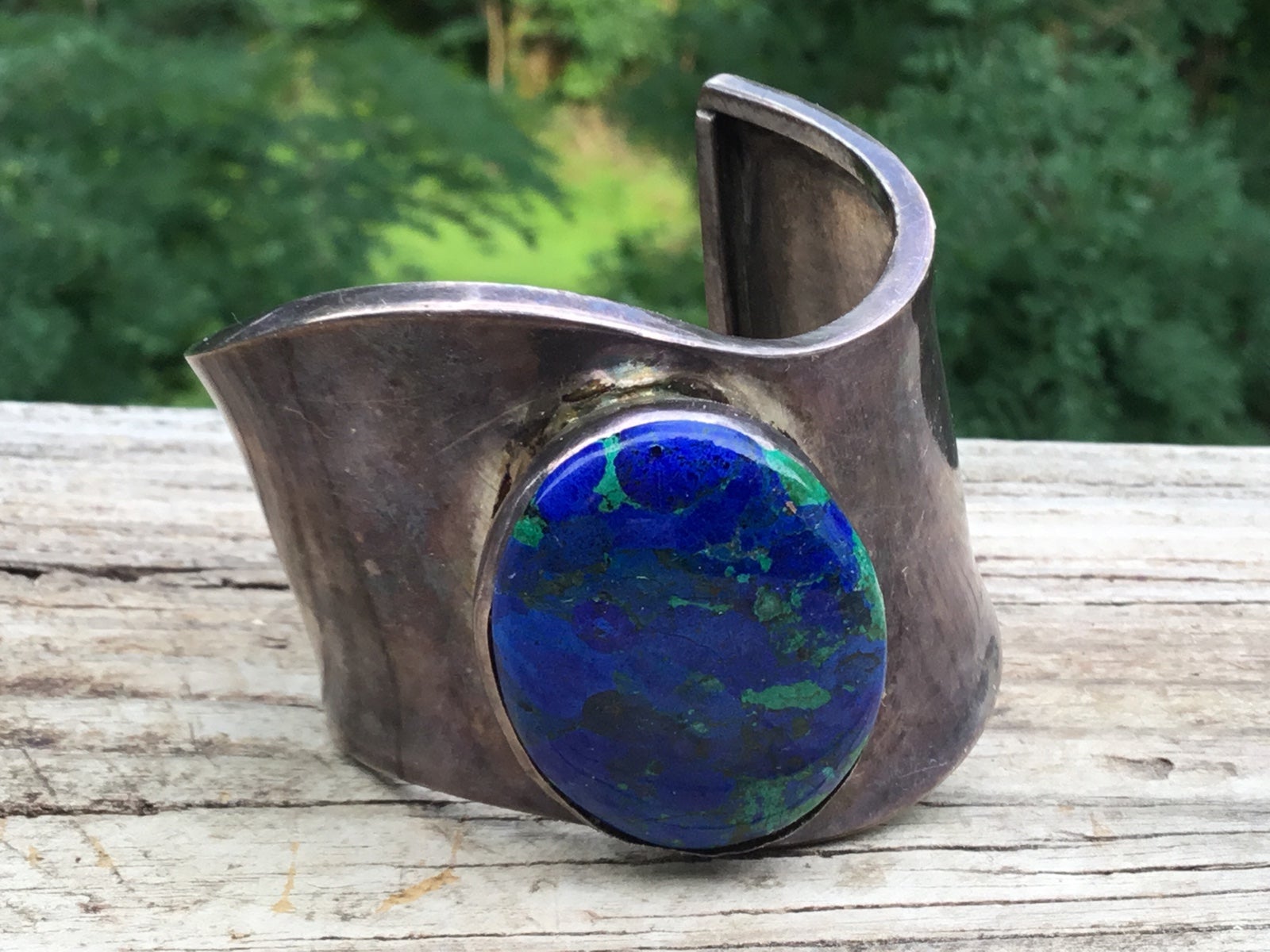 Mary Rita Padilla sterling cuff bracelet with chrysocolla turquoise
