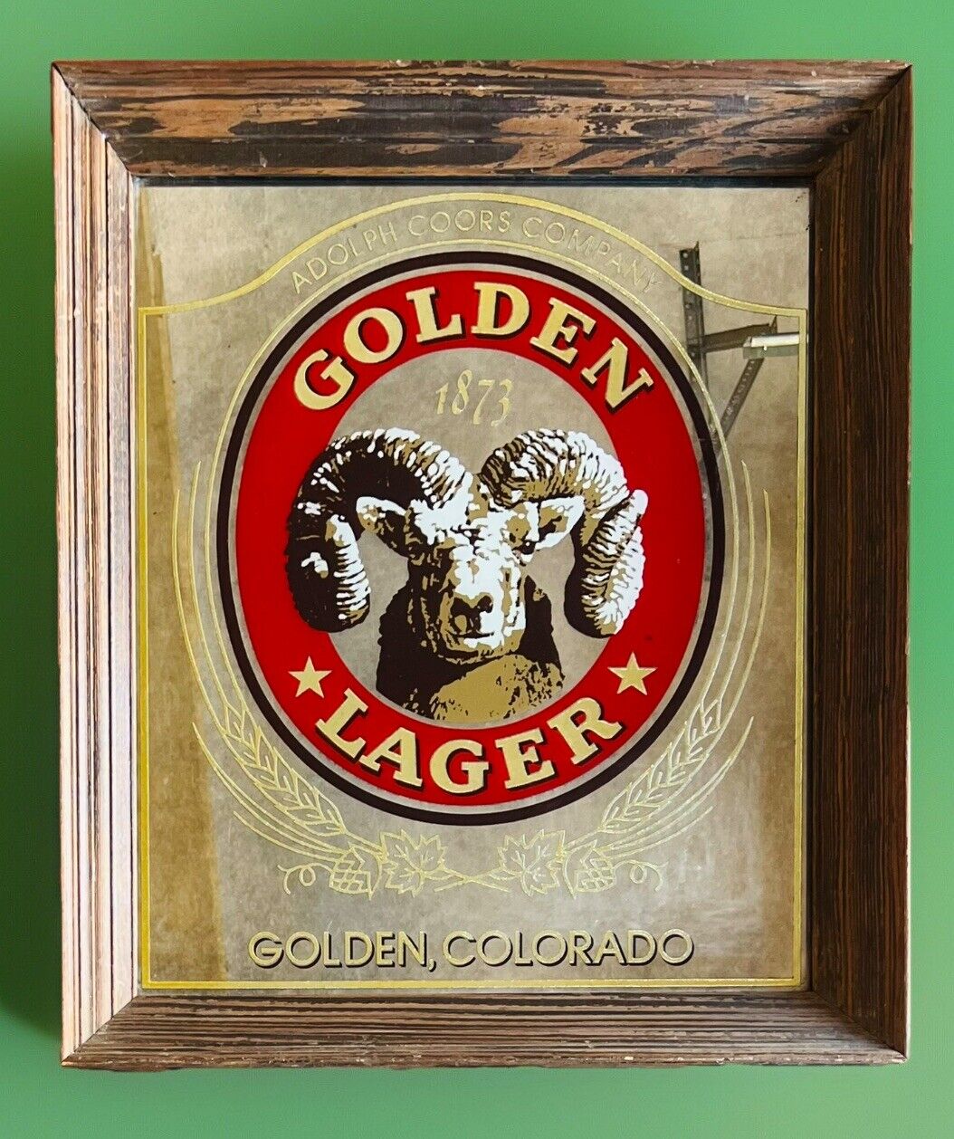 Adolph Coors Mirror Framed Bar Beer Sign Golden Lager Ram, Large 21 x24\