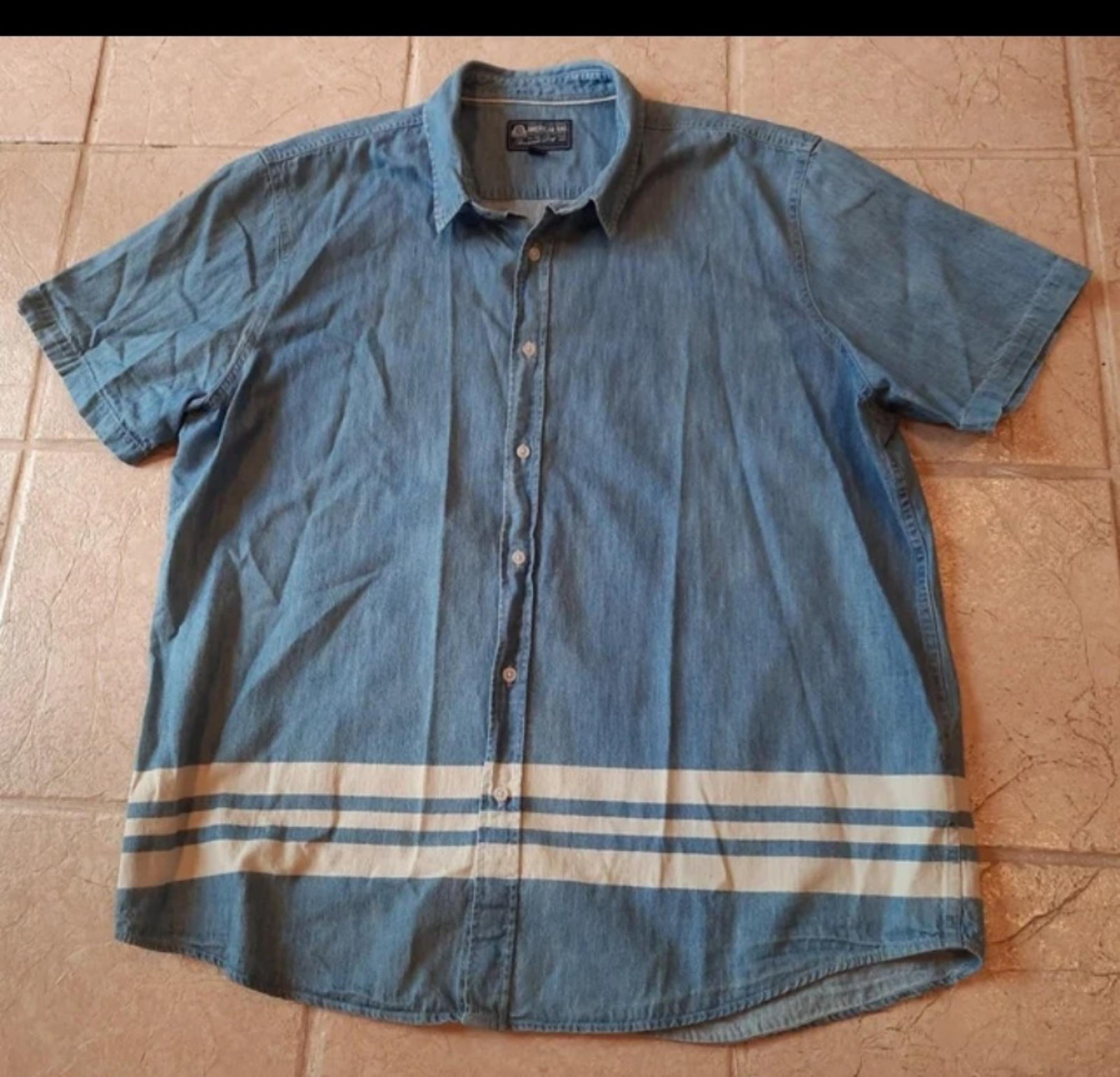 Mens 2XL chambrey shirt short sleeve white stripes American Rag