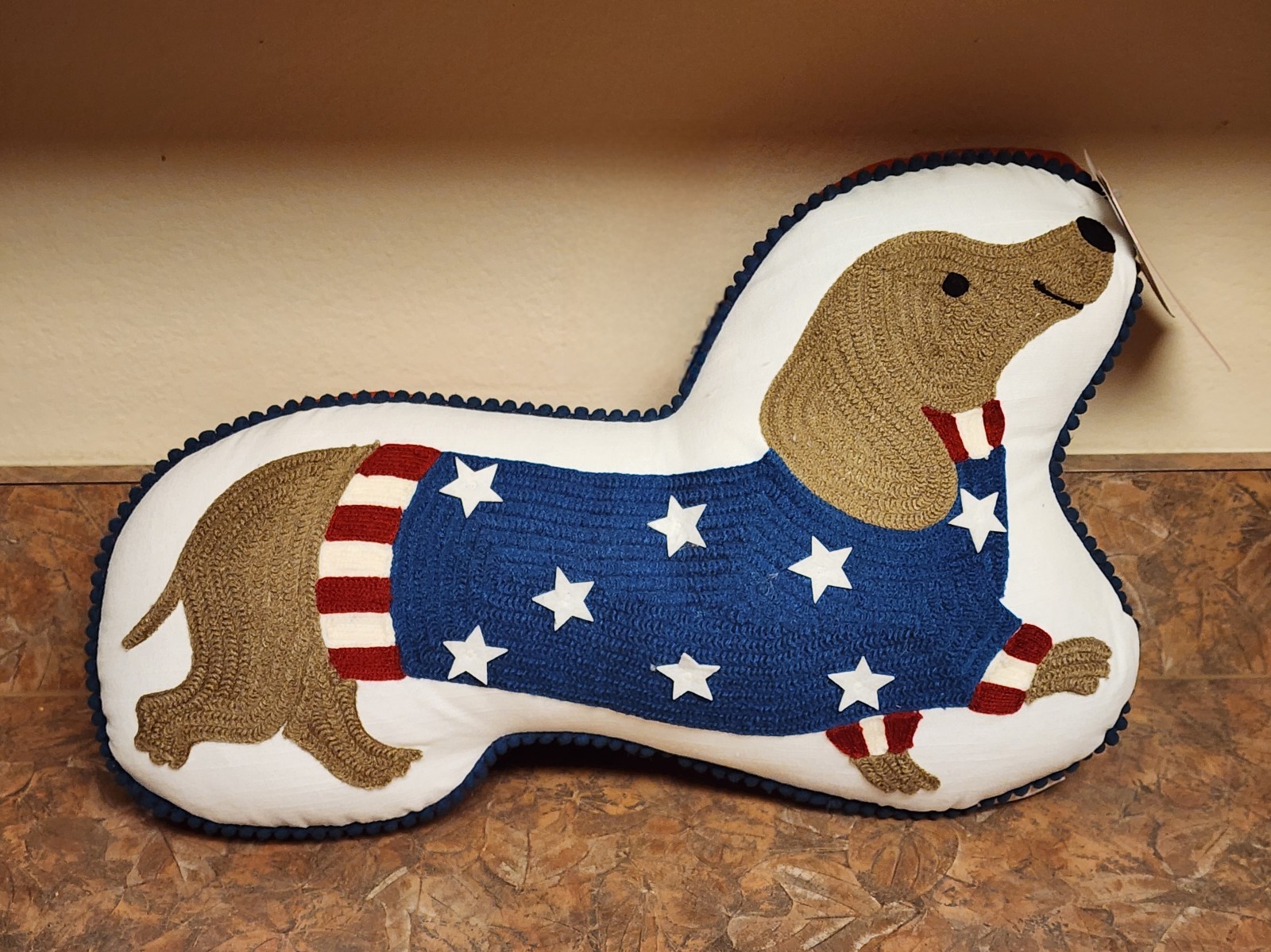 Patriotic Dachshund Dog Pillow Stars and Stripes USA Home Decor July 4th NEW