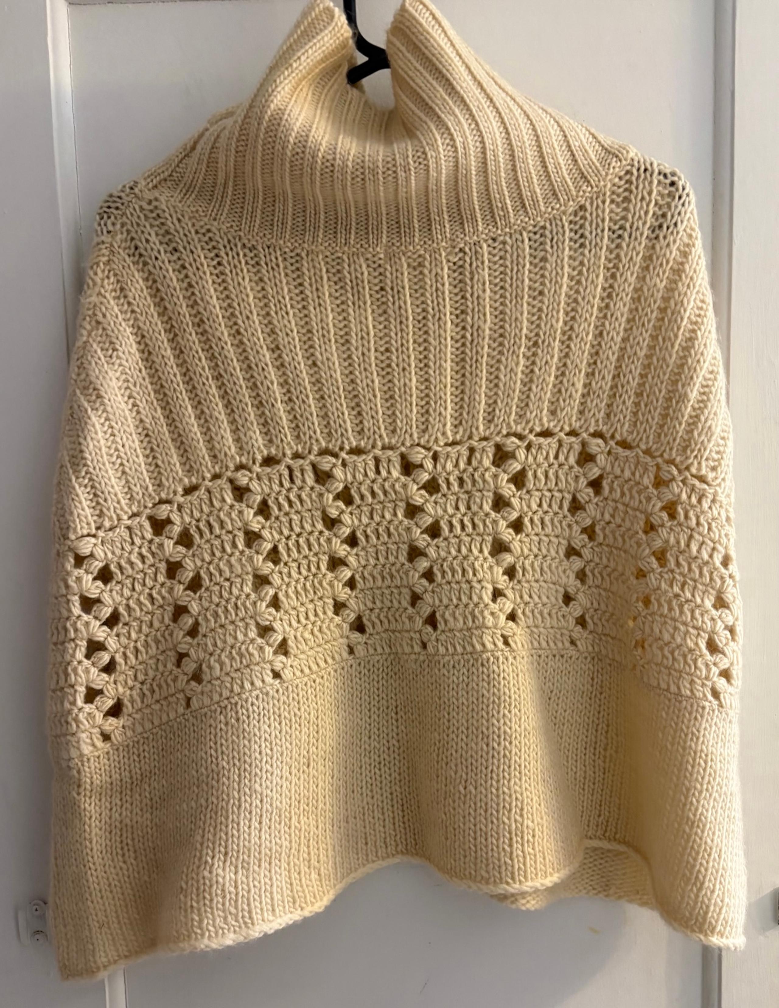 Anthropologie Sleeping On Snow Womens Poncho Sweater Beige 100% Wool Crochet OS