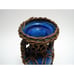 Vintage Awaji? Pottery Asian Cobalt Blue Bamboo Rattan Wrap 7” Vase
