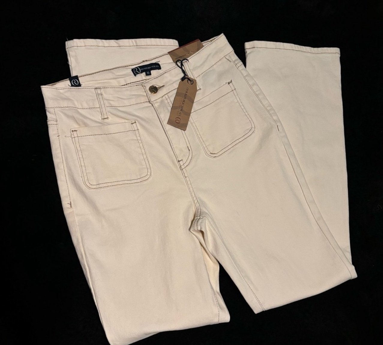 OUR REPUBLIC FOR ALL BRAND NWT CREAM WIDE FLARE LEG BOHO PANTS SZ 10 MSRP128