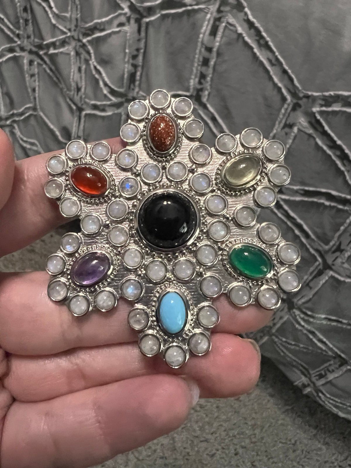 Gorgeous Hespera designer Sterling silver statement multi gemstone ring