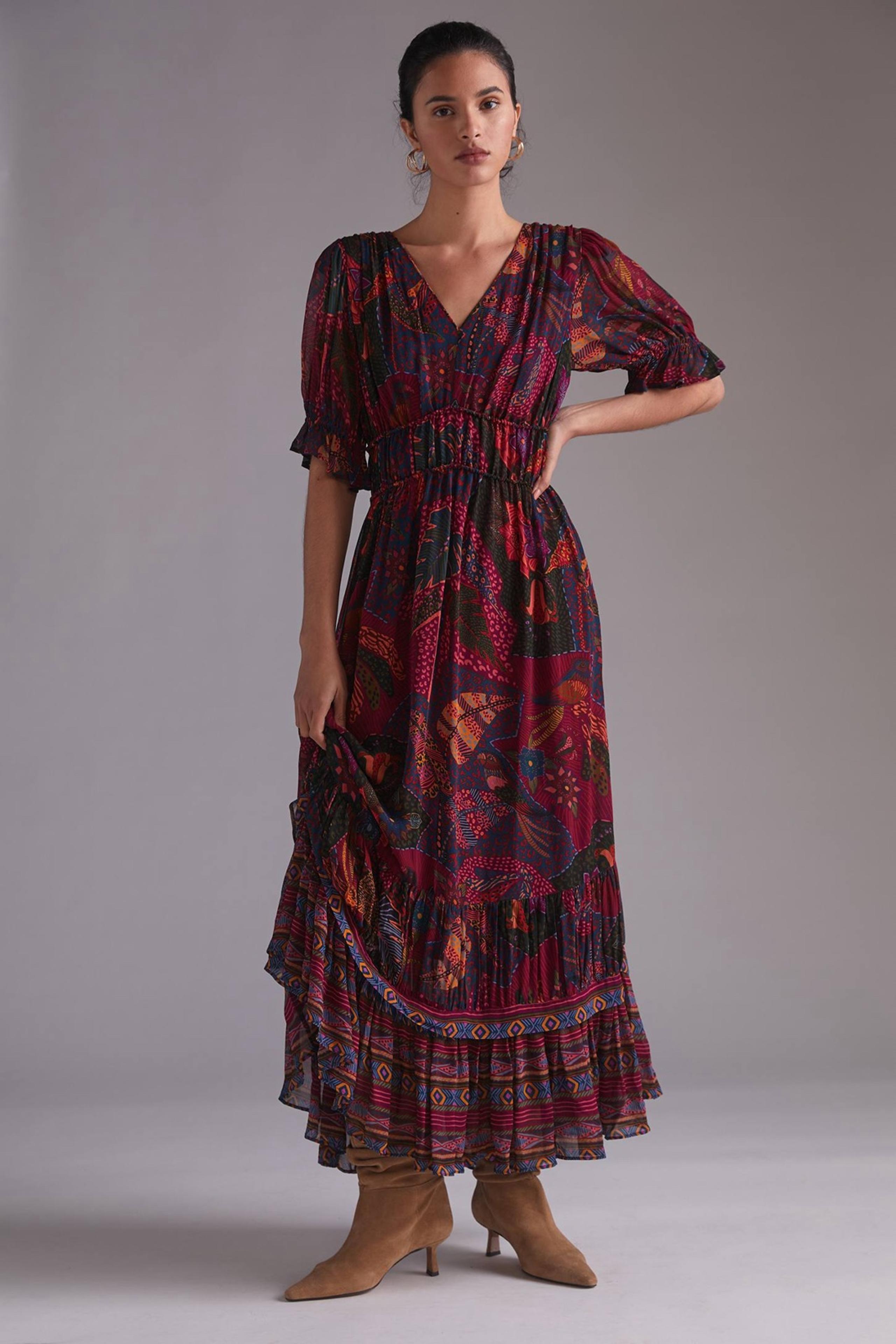 Farm Rio x Anthropologie Women's Pink Colorful Floral Maxi Dress Size XL