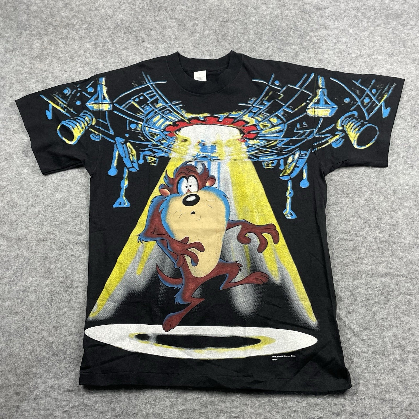 VTG Taz UFO Looney Tunes Shirt Adult L Black Graphic Single Stitch USA 1986