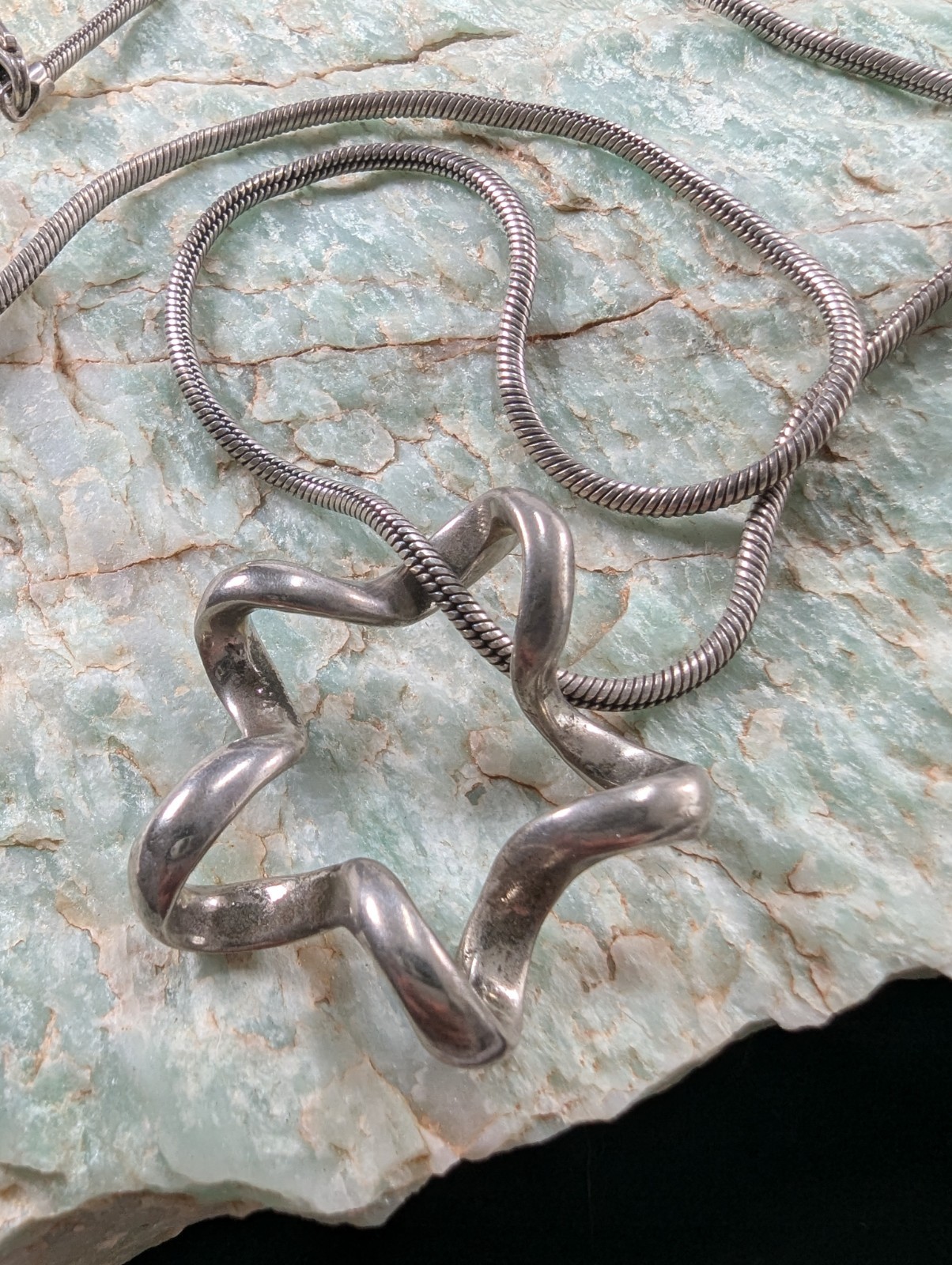 Unisex Vintage Sterling Silver 925 Open Star Starfish Pendant Rope 24 Necklace
