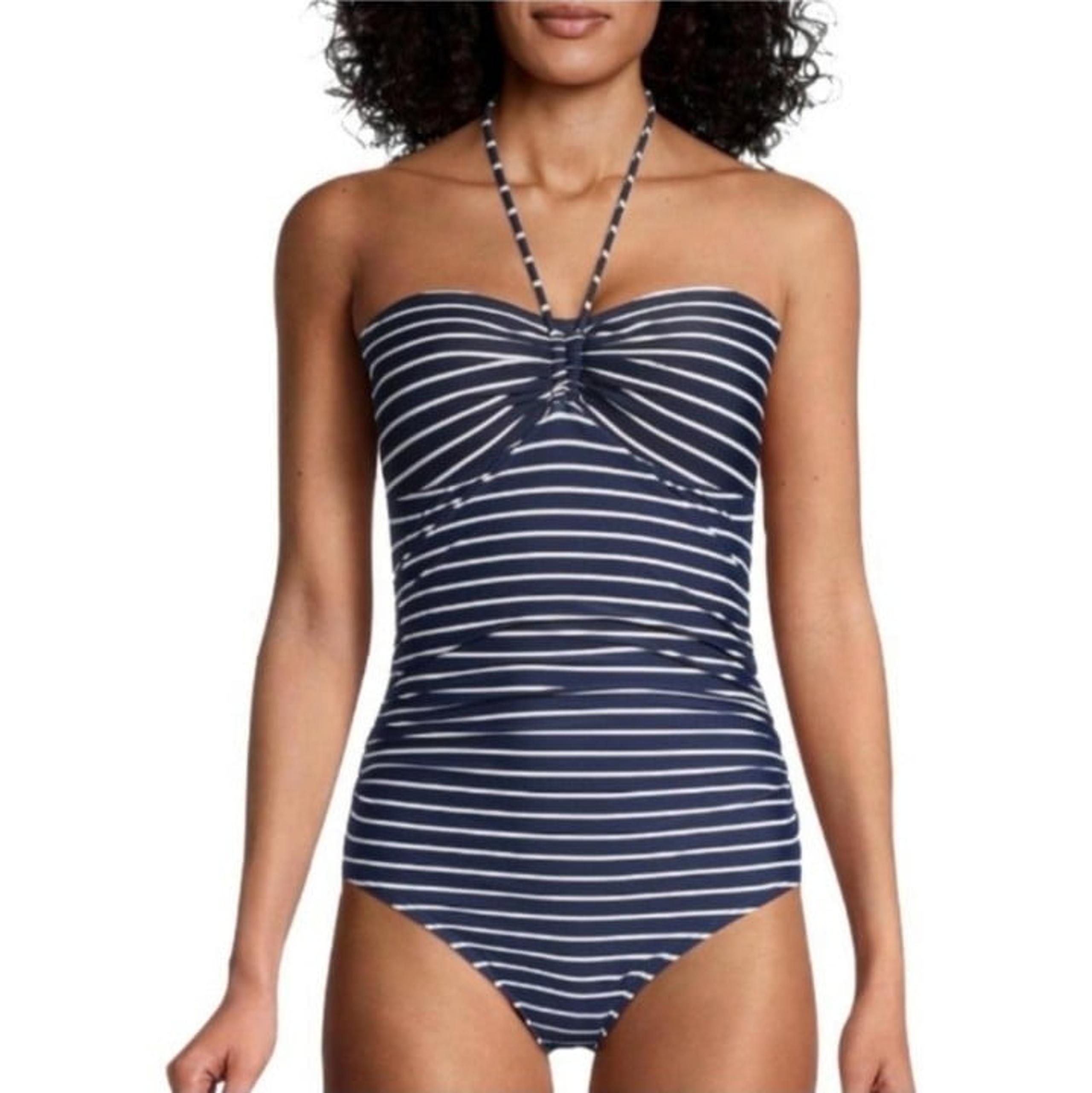 Tommy Hilfiger Sky Captain Blue Striped Halterneck One-piece Swimsuit Size: 12