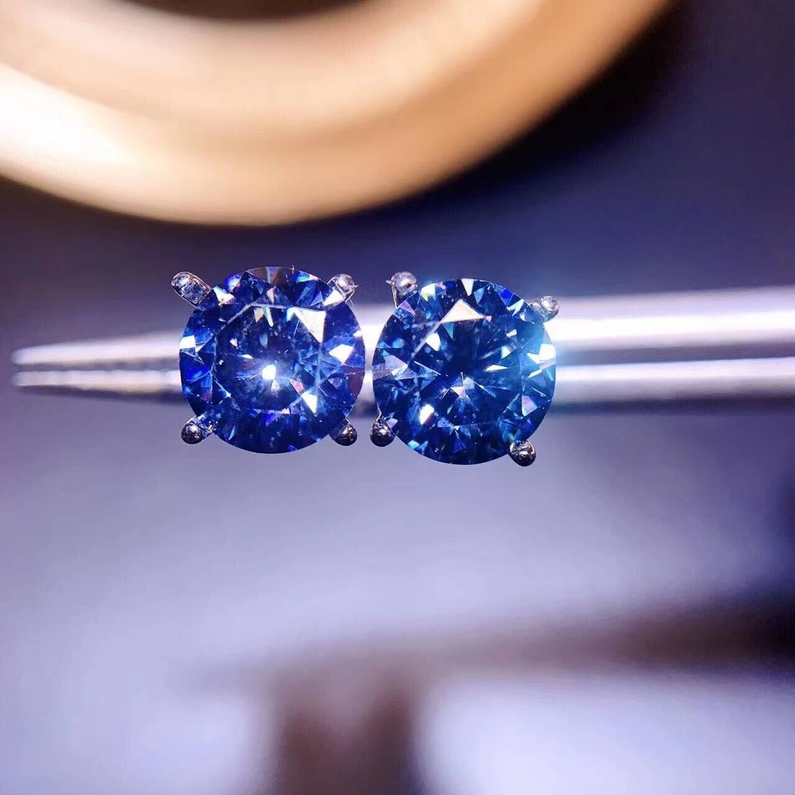 1 Carat Royal Blue Moissanite Earrings, Moissanite Stud Earrings 925 Sterling