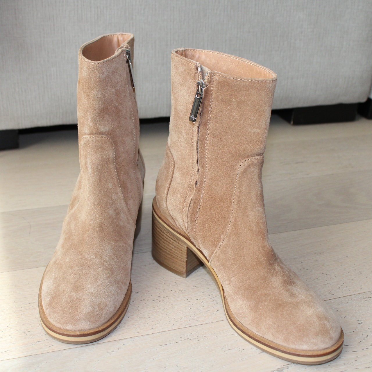 AQUATALIA Brigitte Water Resistant Suede Block Heel Ankle Boot Bootie Tan | 5