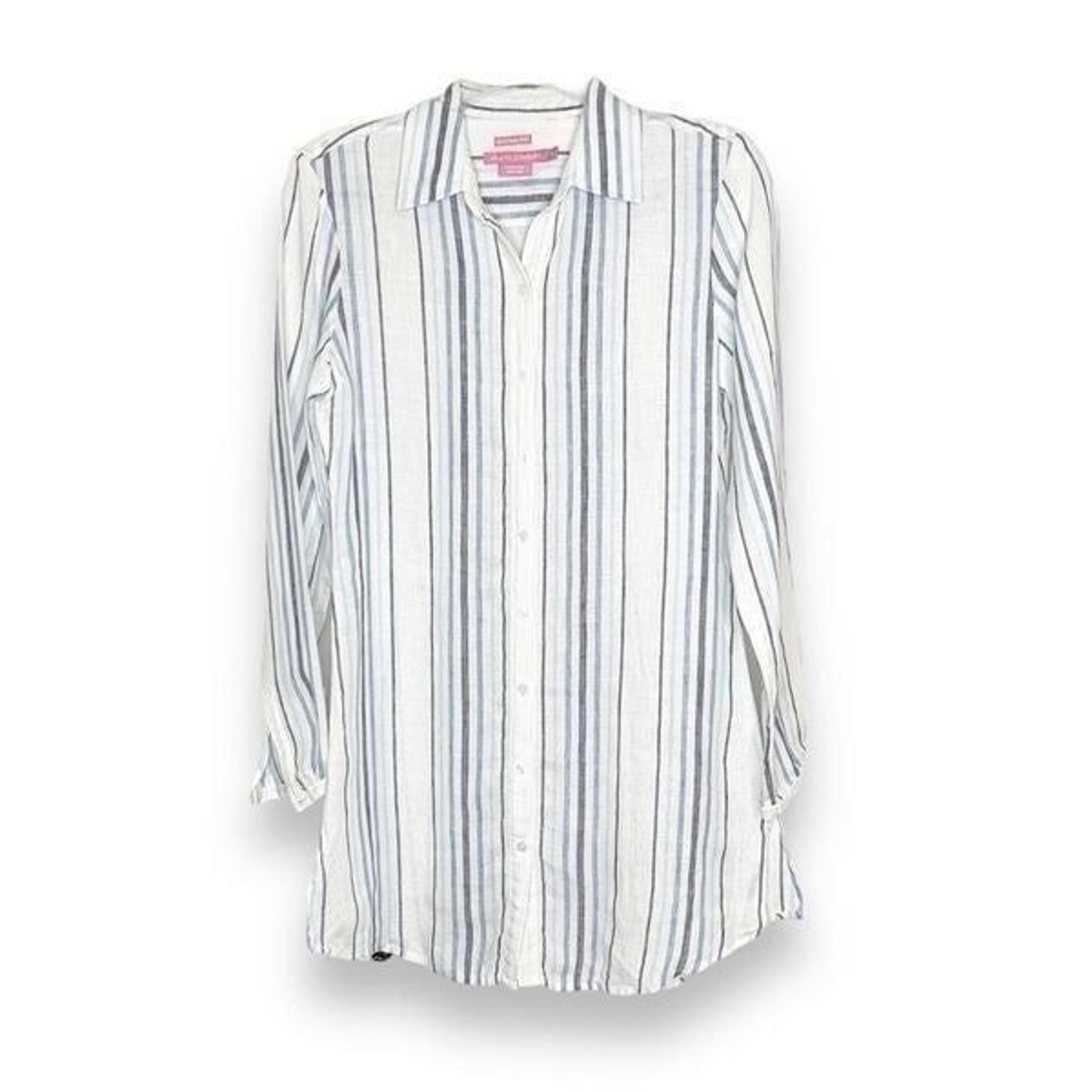 IslandCompany Gentlemen Shirt Women’s Marseille Blue Striped Linen Cover Up XS